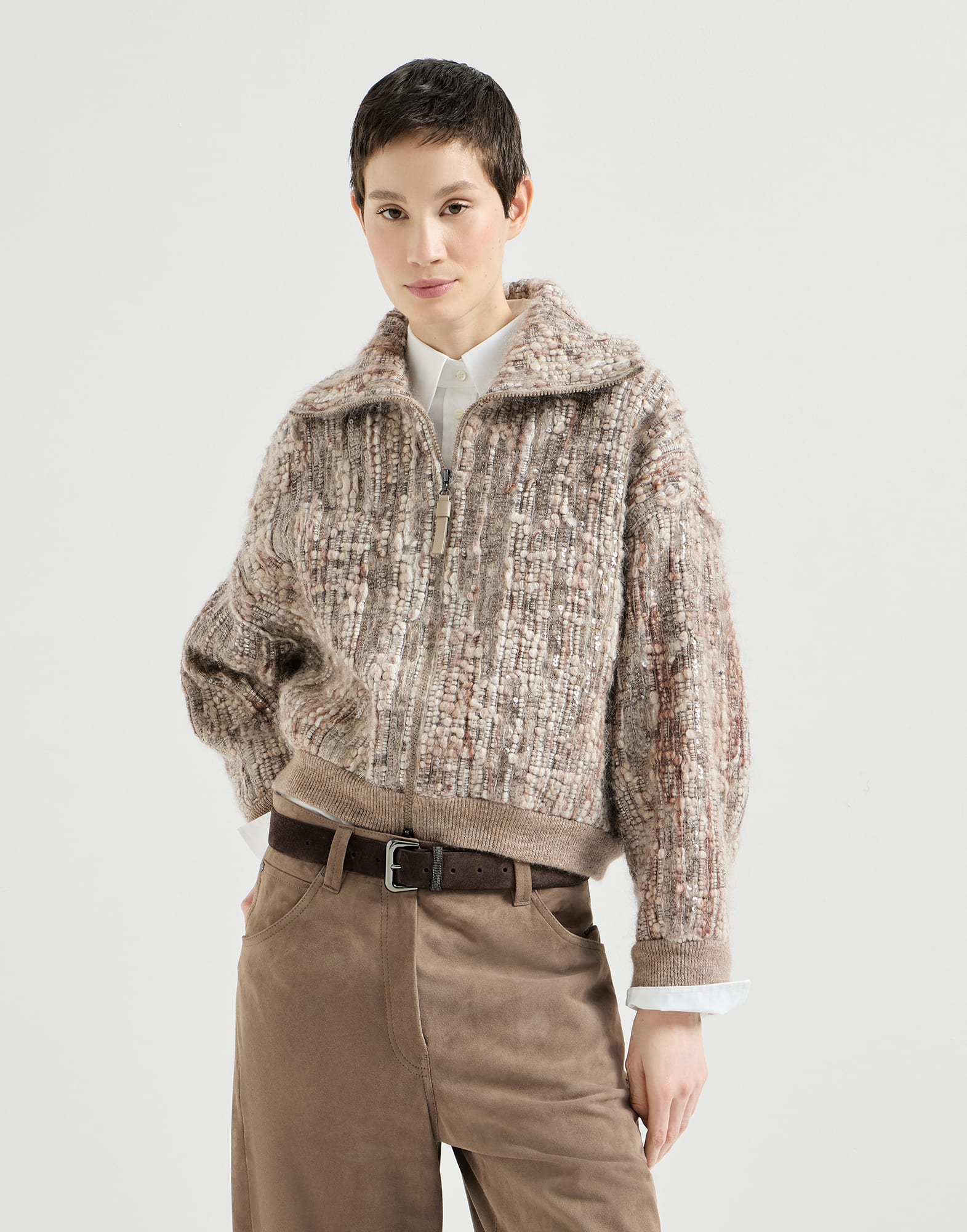 Cárdigan Dazzling Tree Bark Embroidery de mohair y lana