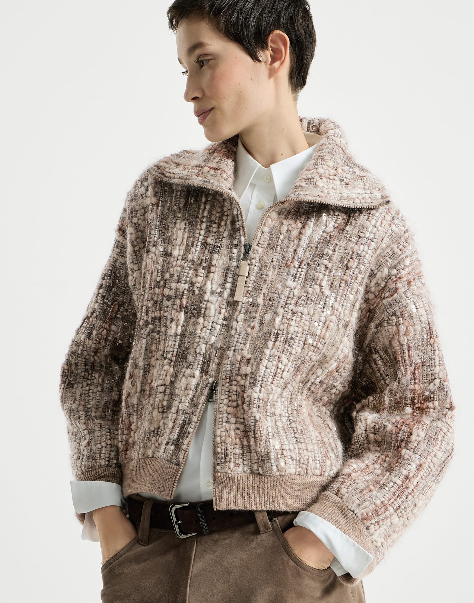 Cárdigan Dazzling Tree Bark Embroidery de mohair y lana