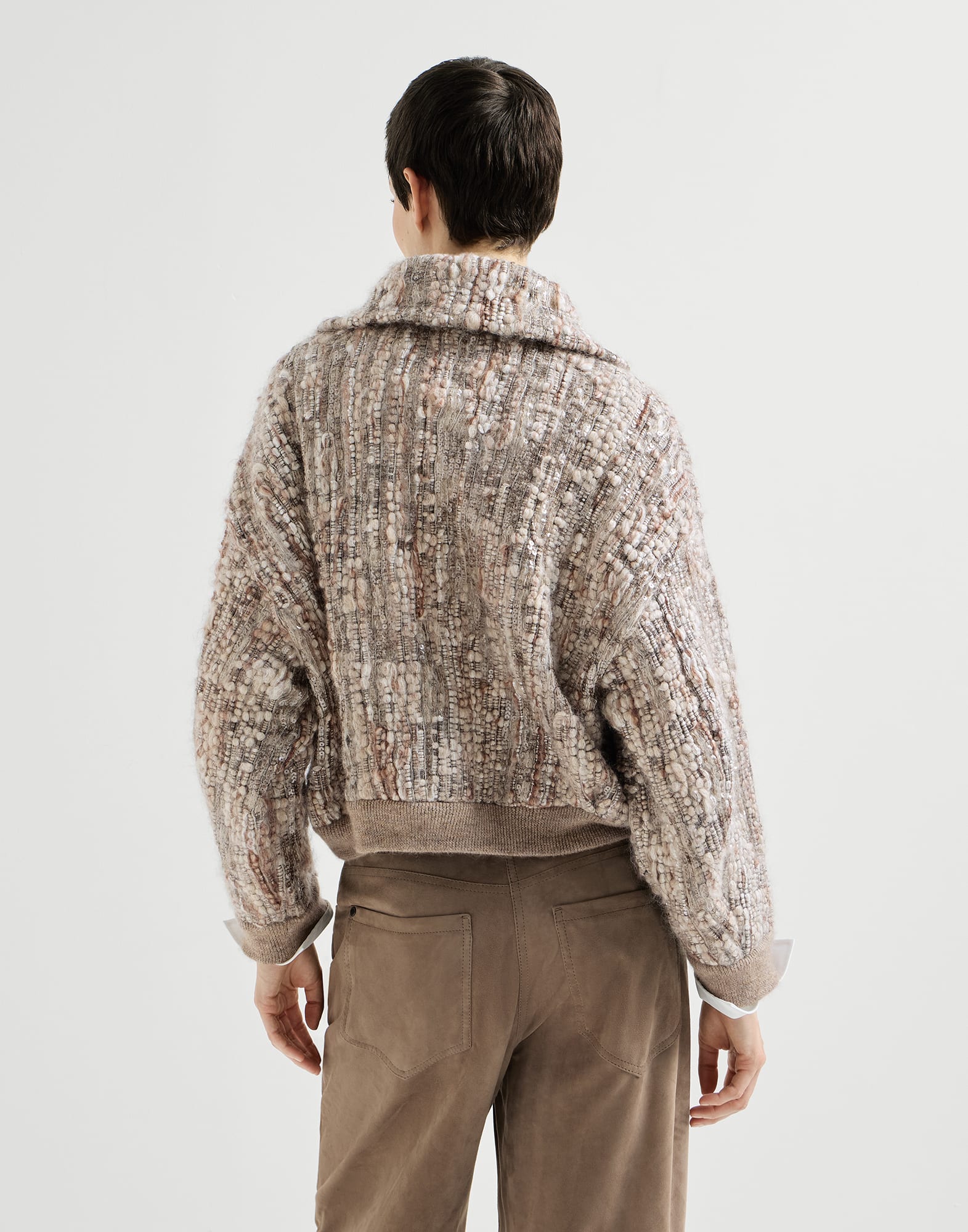 Dazzling tree bark embroidery cardigan in mohair and wool