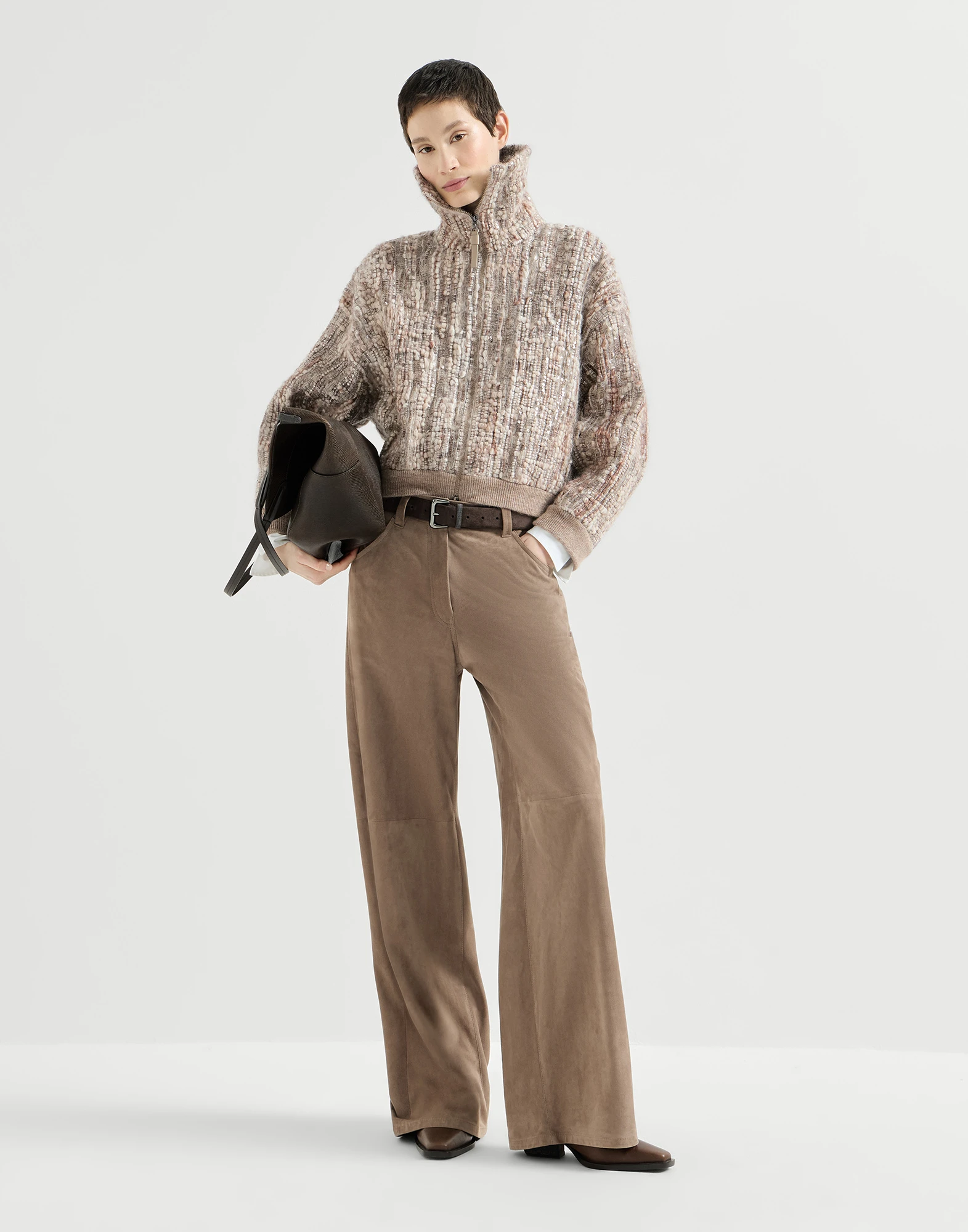 Dazzling tree bark embroidery cardigan in mohair and wool