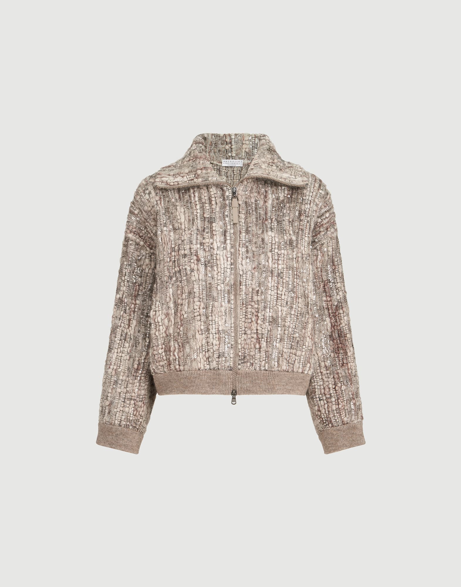Dazzling tree bark embroidery cardigan in mohair and wool