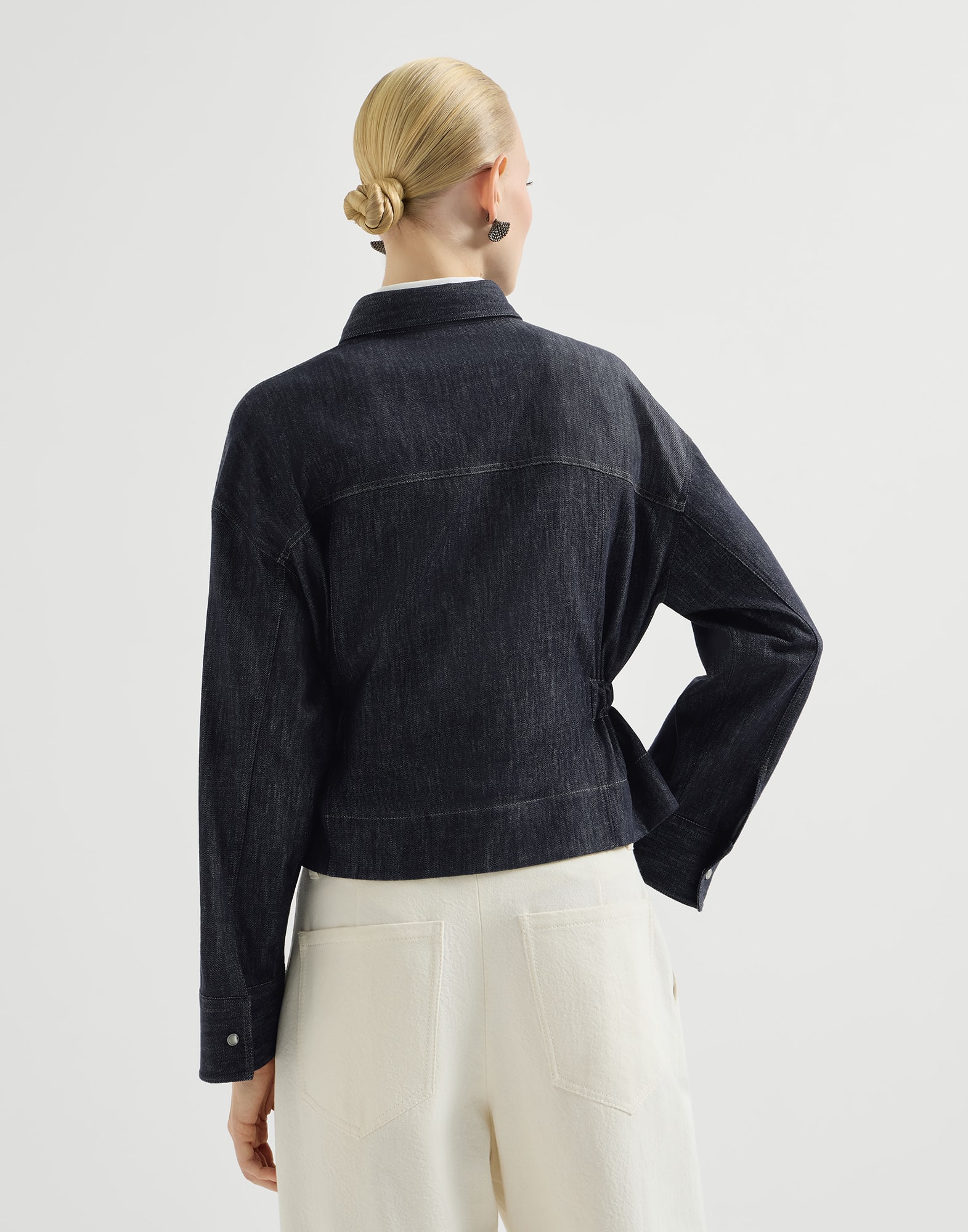 Camisa Crop en sarga efecto denim de algodón