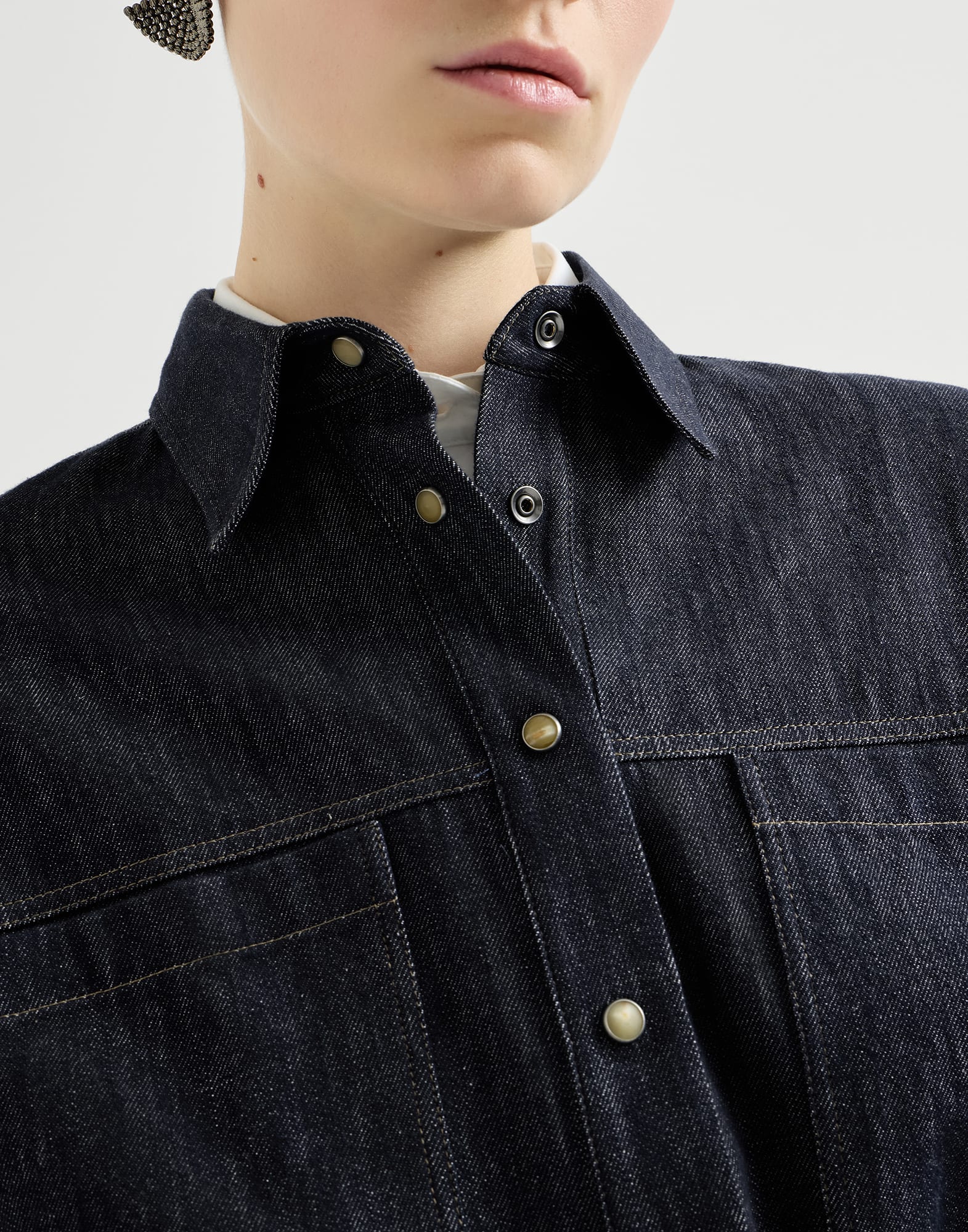Camisa Crop en sarga efecto denim de algodón