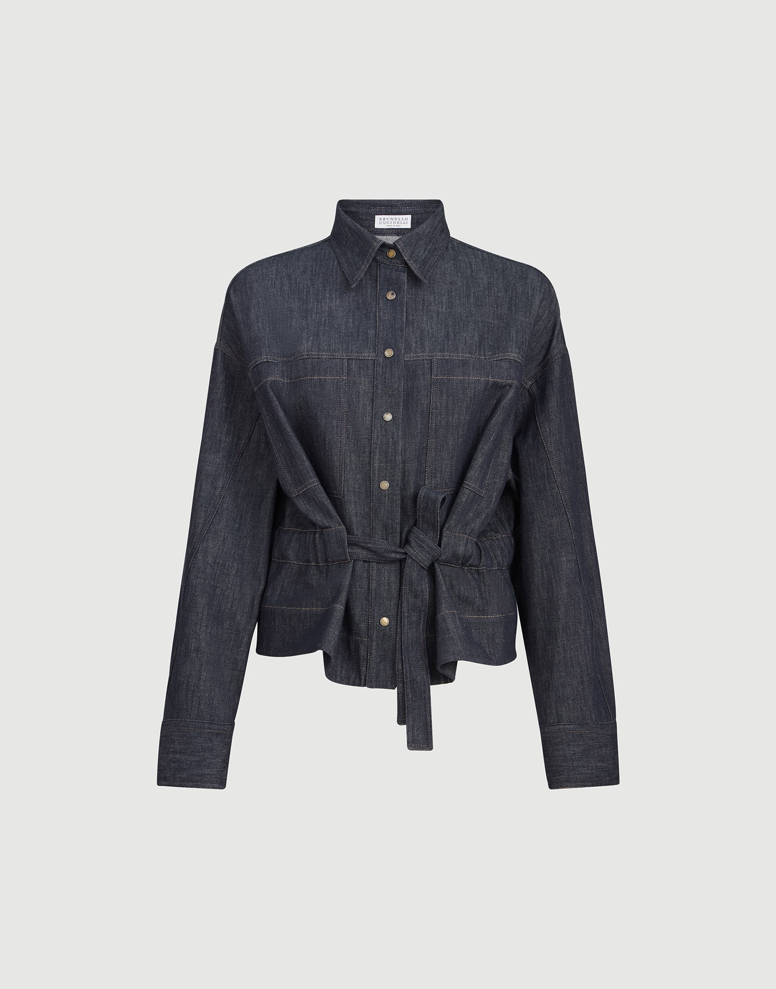 Camisa Crop en sarga efecto denim de algodón