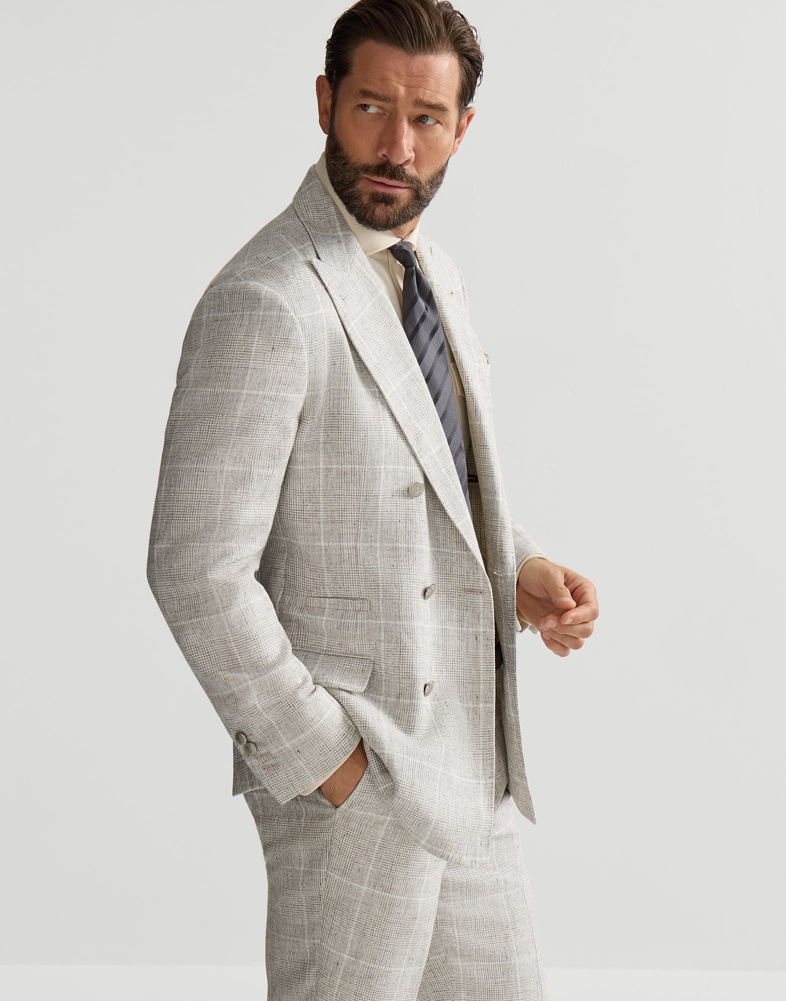 1041-linen-prince-of-wales-one-and-a-half-breasted-deconstructed-blazer-with-metal-buttons-4.jpg Linen Prince of Wales one-and-a-half breasted deconstructed blazer with metal buttons