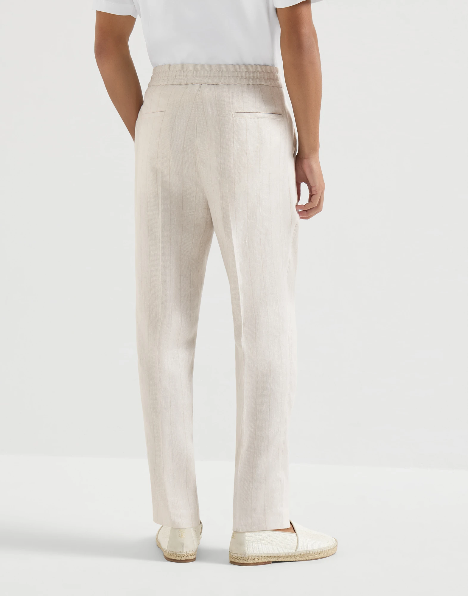 Linen chalk stripe chevron trousers with drawstring and double pleats