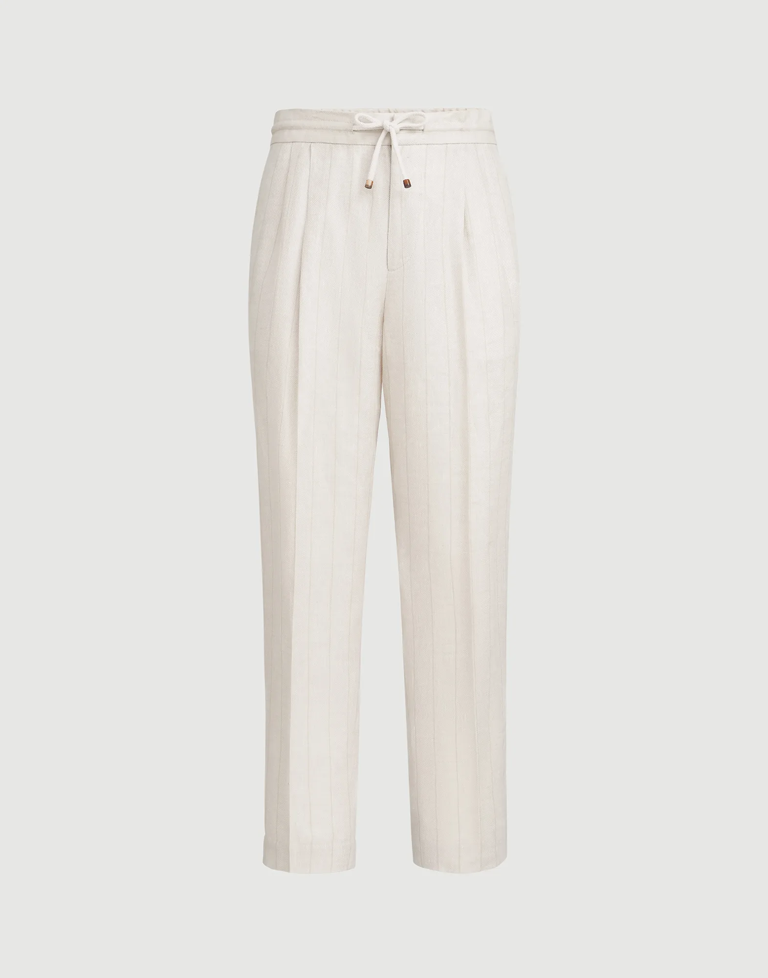 Linen chalk stripe chevron trousers with drawstring and double pleats