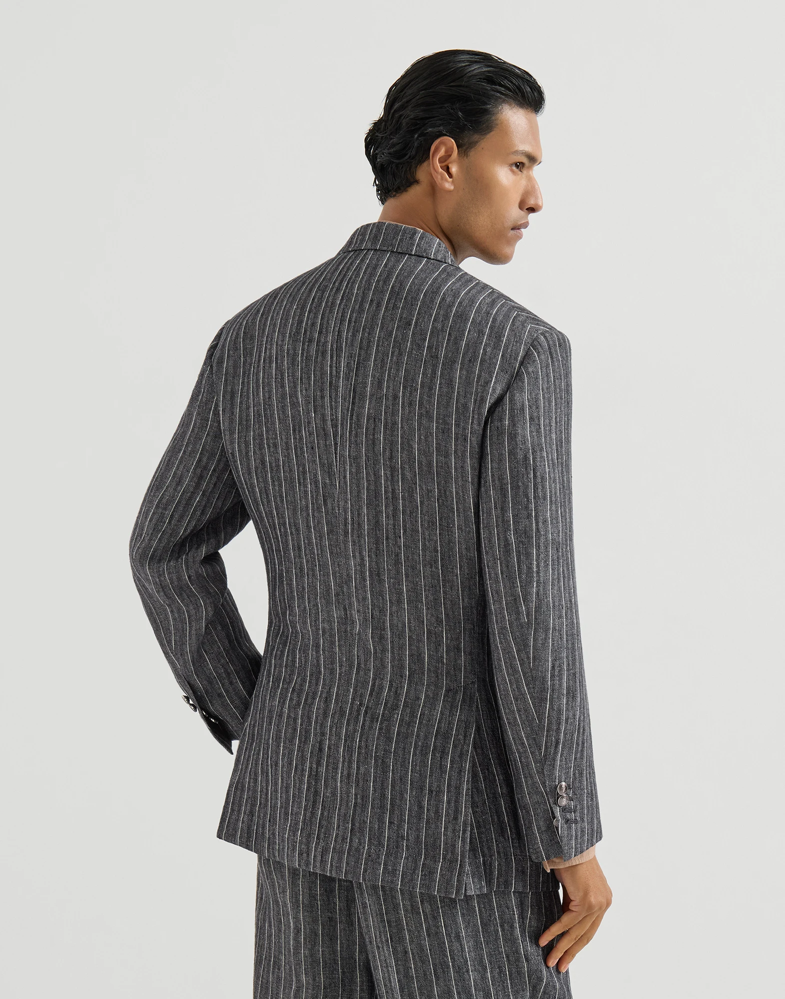 Linen chalk stripe chevron Tailor blazer with metal buttons