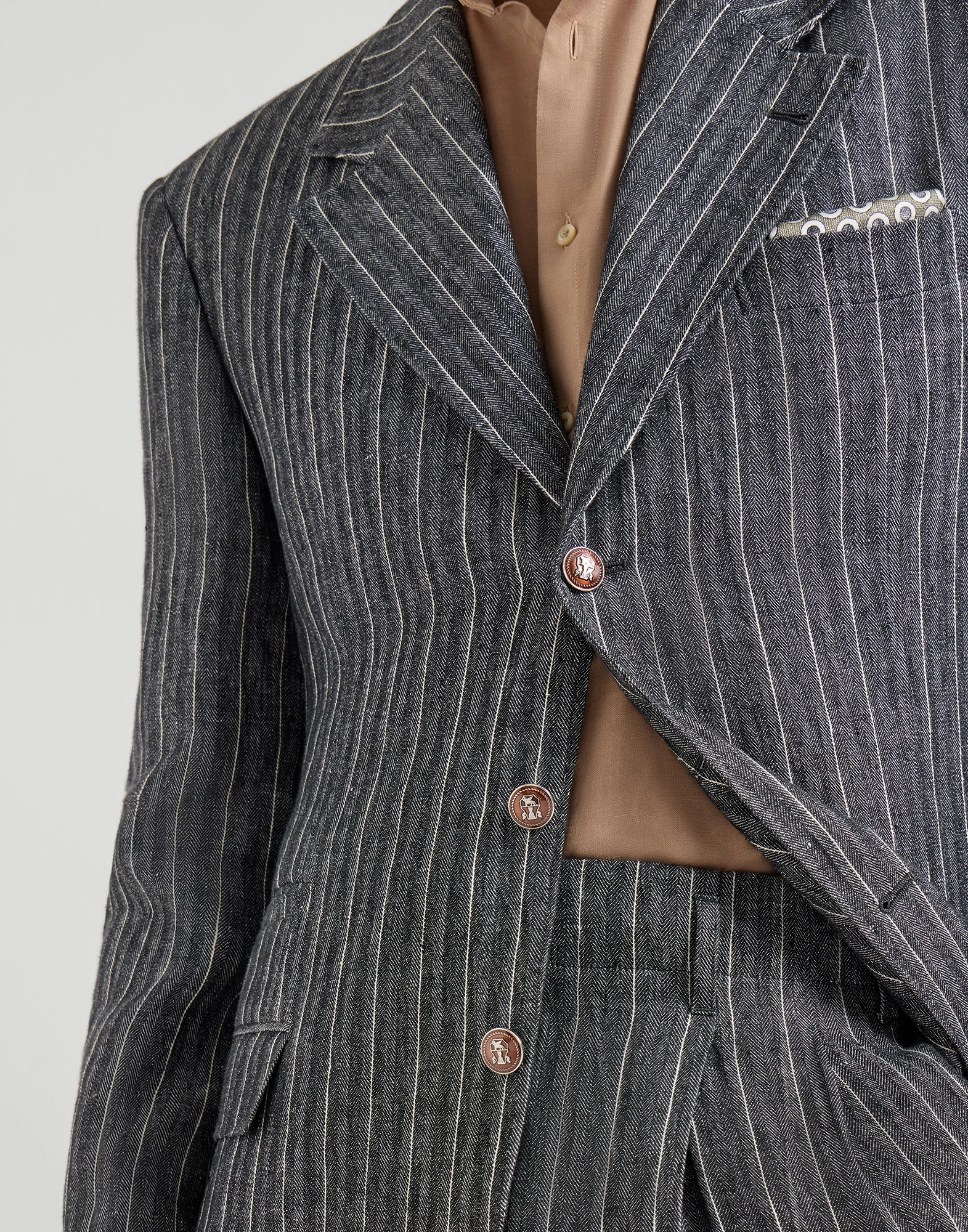 Linen chalk stripe chevron Tailor blazer with metal buttons