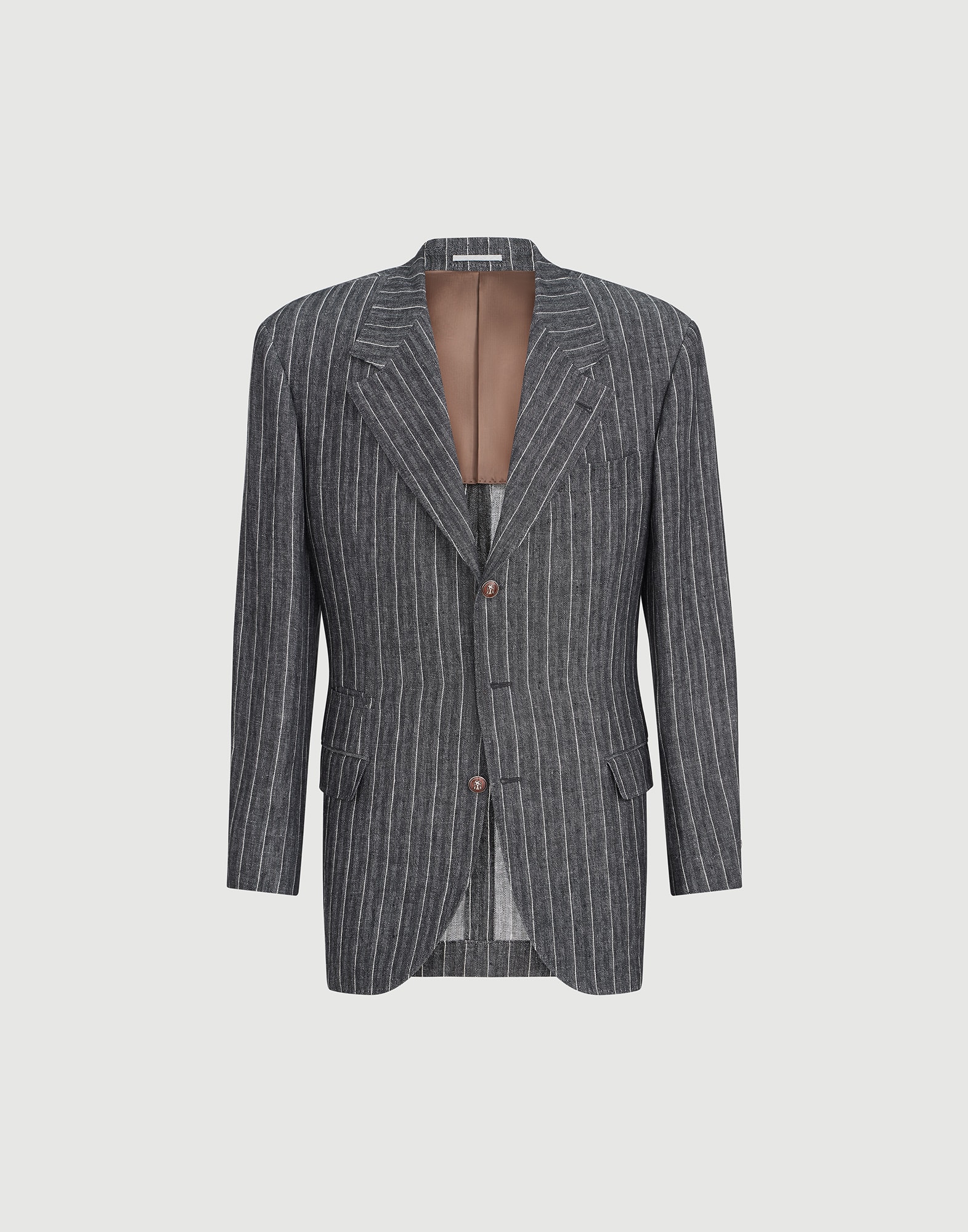 Linen chalk stripe chevron Tailor blazer with metal buttons