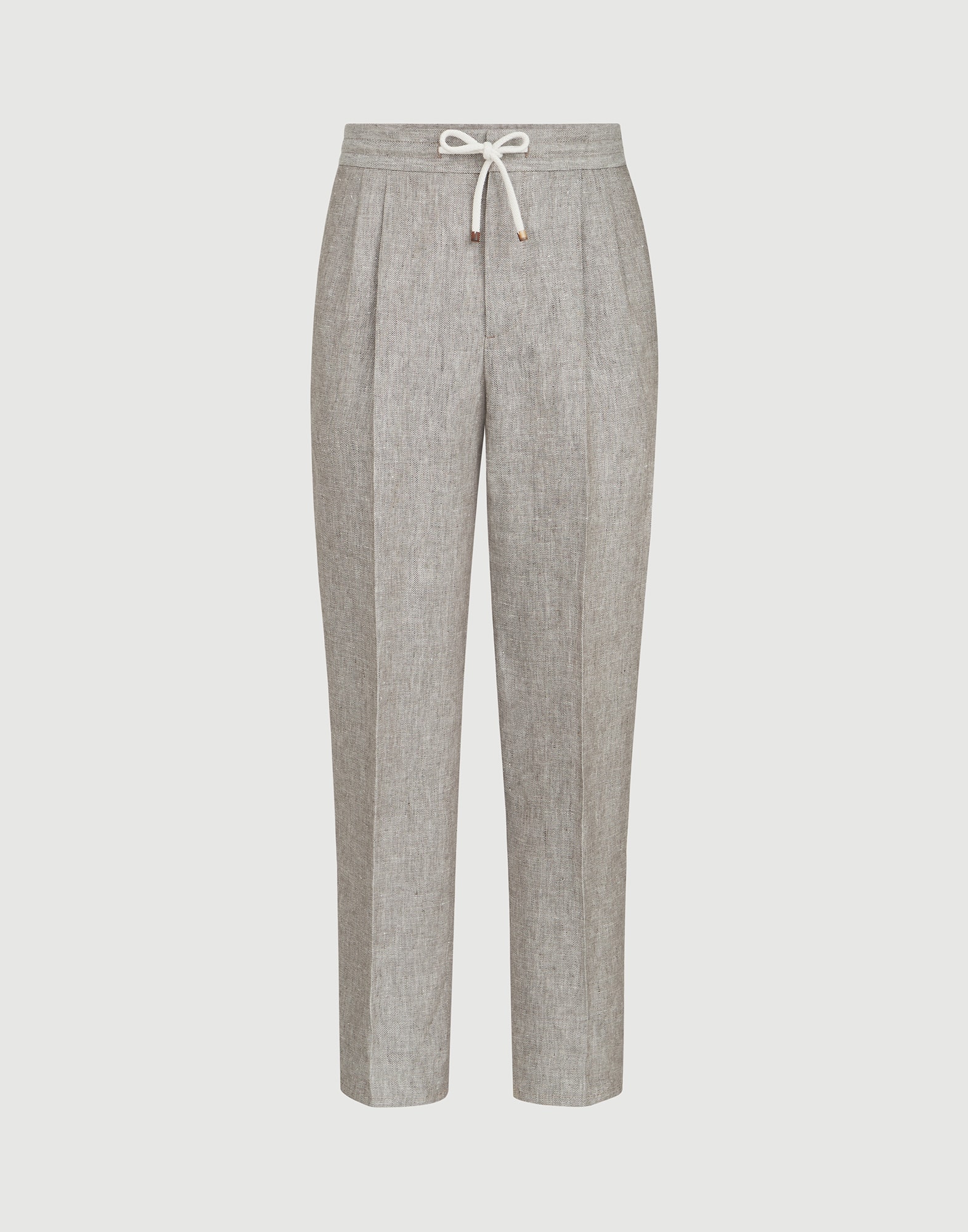 Linen and hemp diagonal trousers with drawstring and double pleats