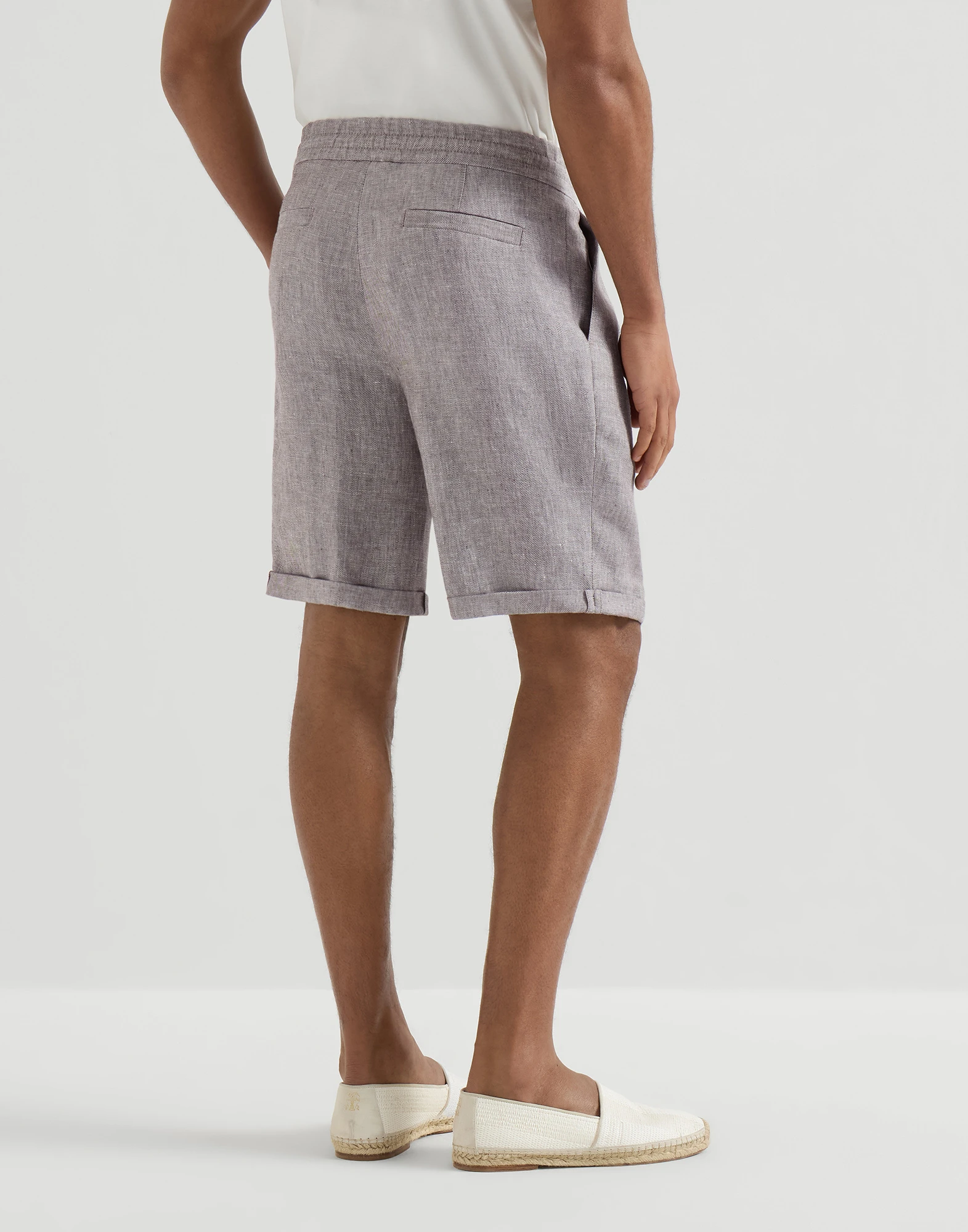 Linen and hemp diagonal Bermuda shorts with drawstring and double pleats