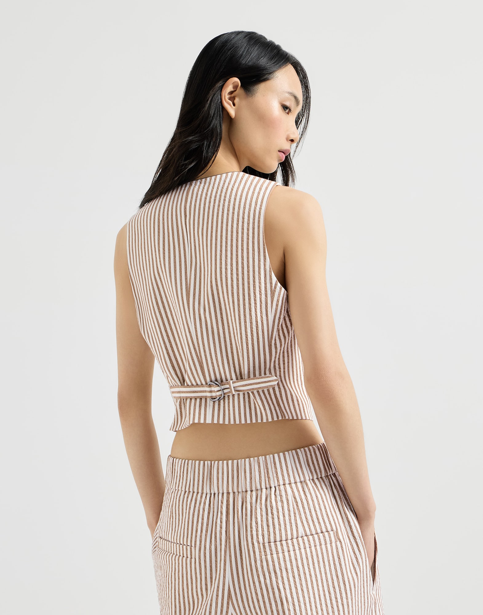 Techno cotton striped seersucker vest with monili