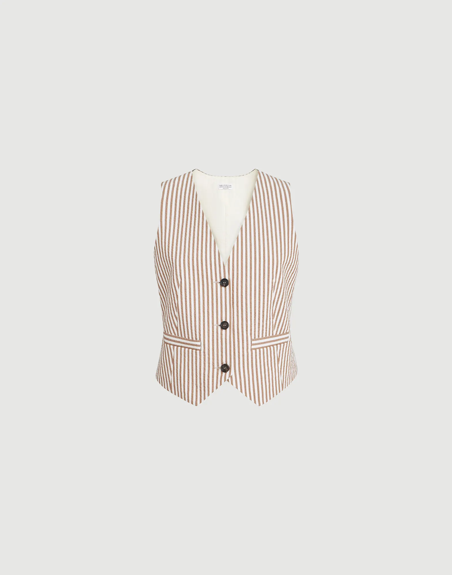 Techno cotton striped seersucker vest with monili