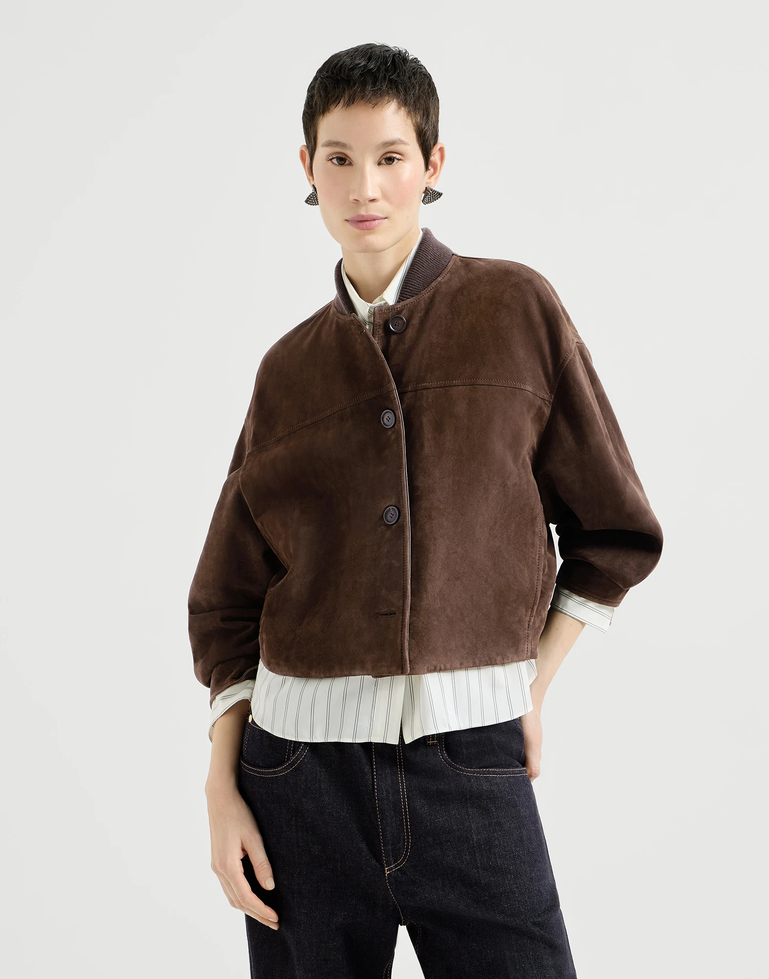 Abrigo en piel de ante Couture con Monile