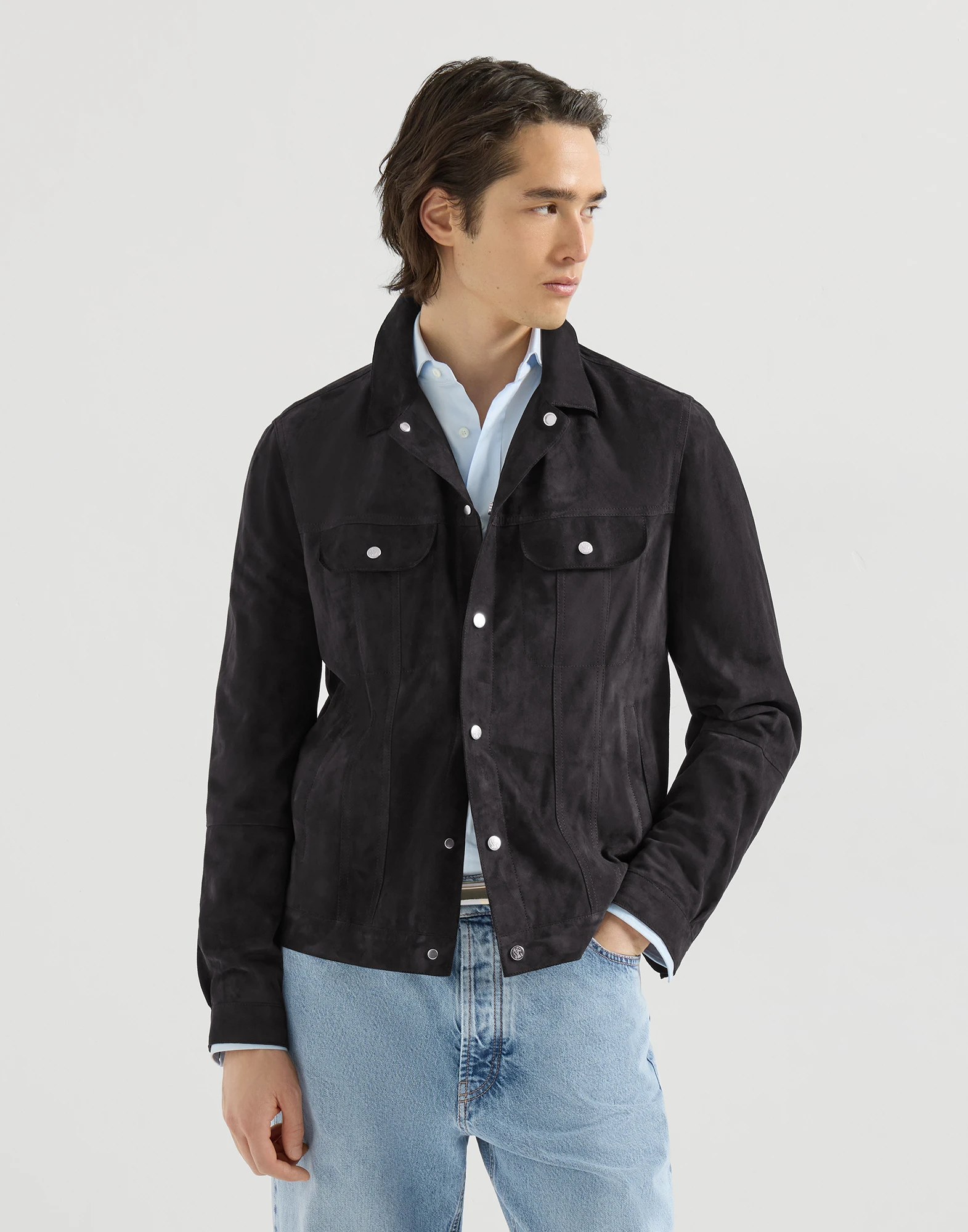 Chaqueta cuatro bolsillos de piel de ante