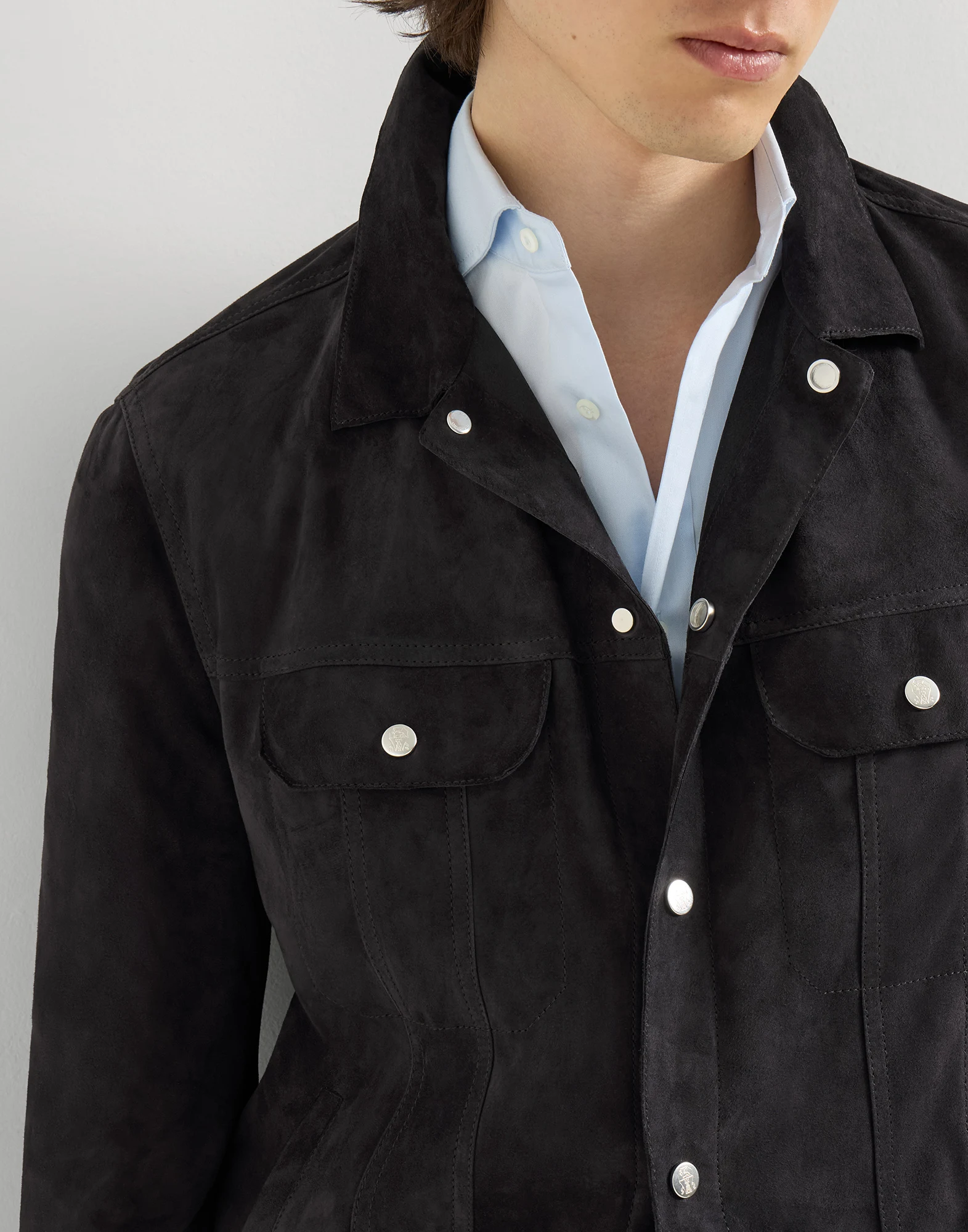 Chaqueta cuatro bolsillos de piel de ante
