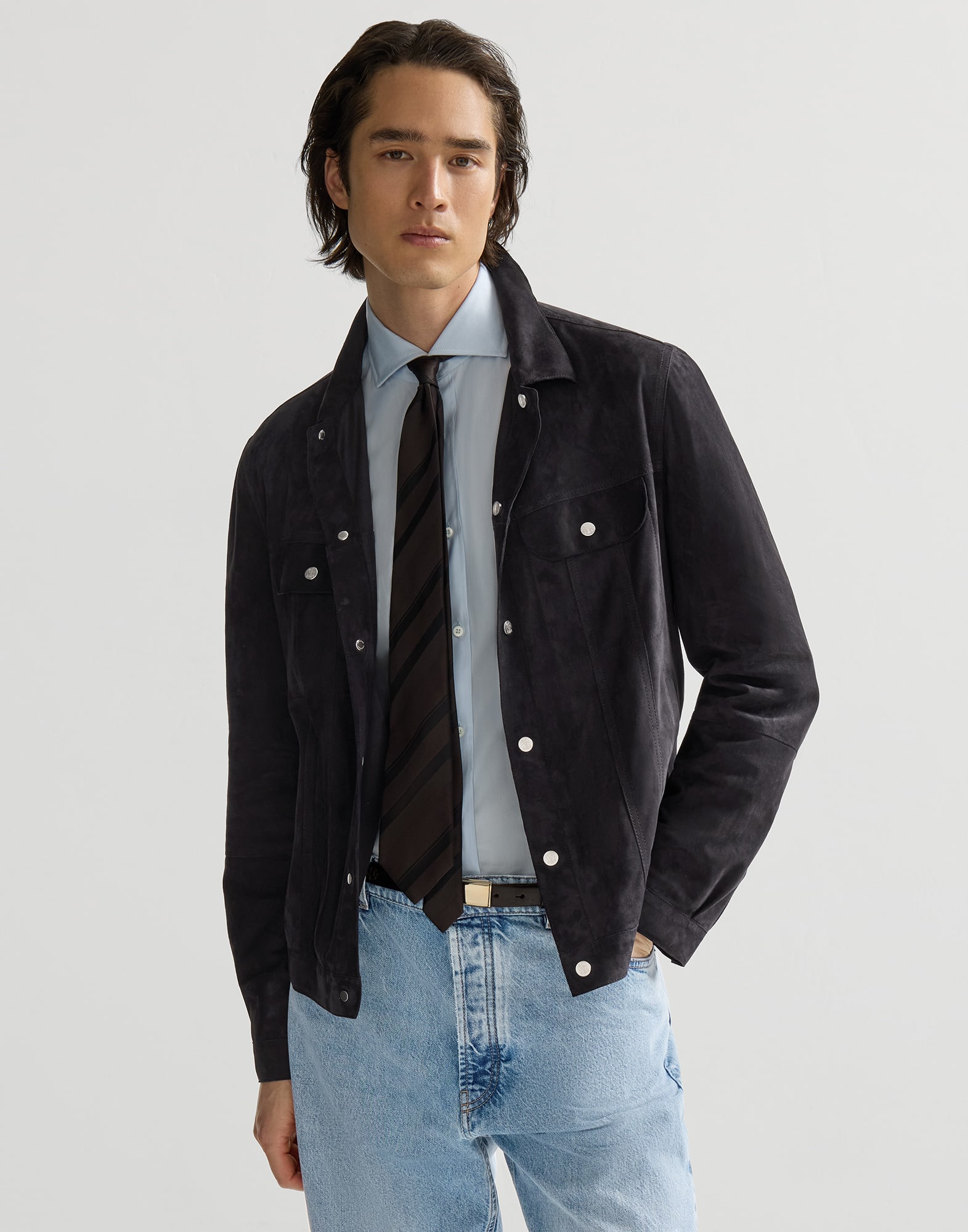 Chaqueta cuatro bolsillos de piel de ante