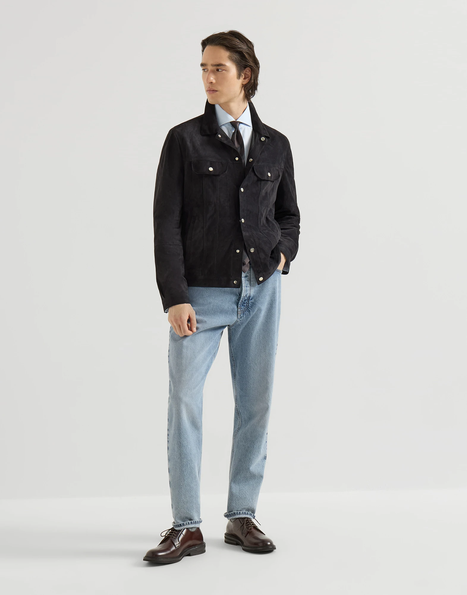 Chaqueta cuatro bolsillos de piel de ante