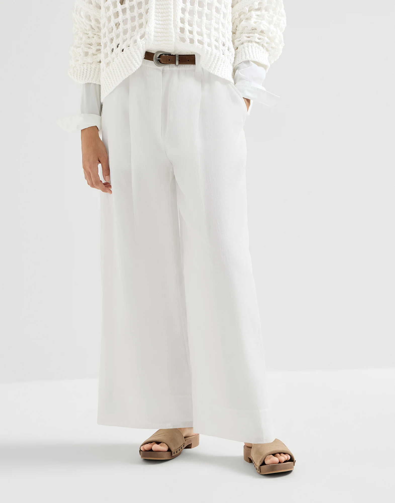 Pantalón Boxy Pleated en organza de algodón con Monile