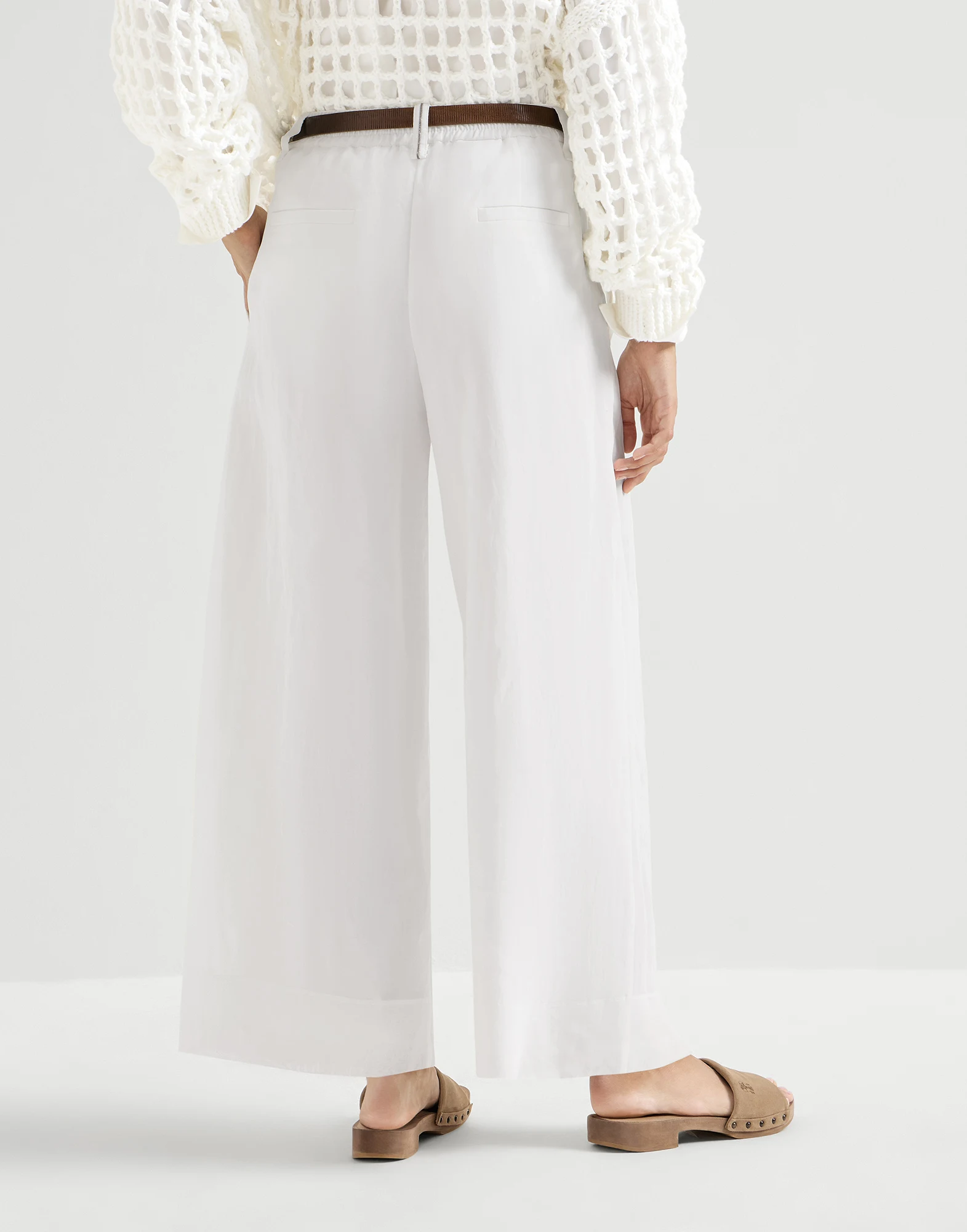 Pantalón Boxy Pleated en organza de algodón con Monile
