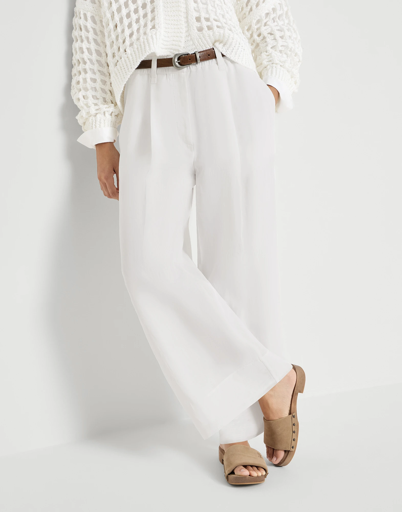 Pantalón Boxy Pleated en organza de algodón con Monile