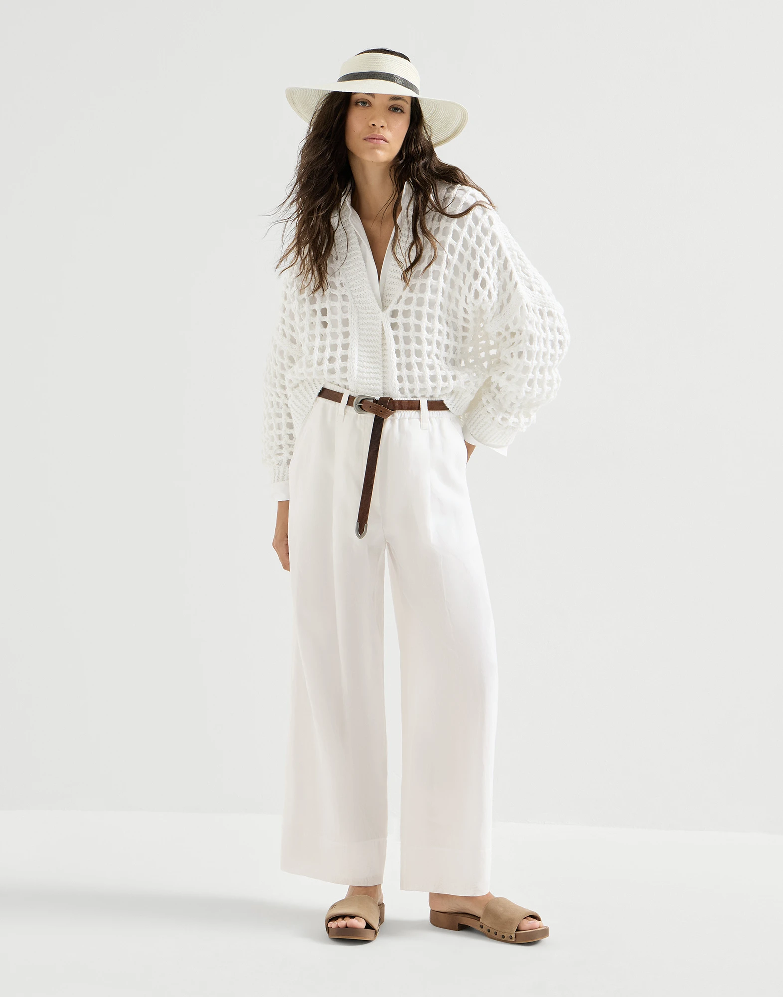 Pantalón Boxy Pleated en organza de algodón con Monile