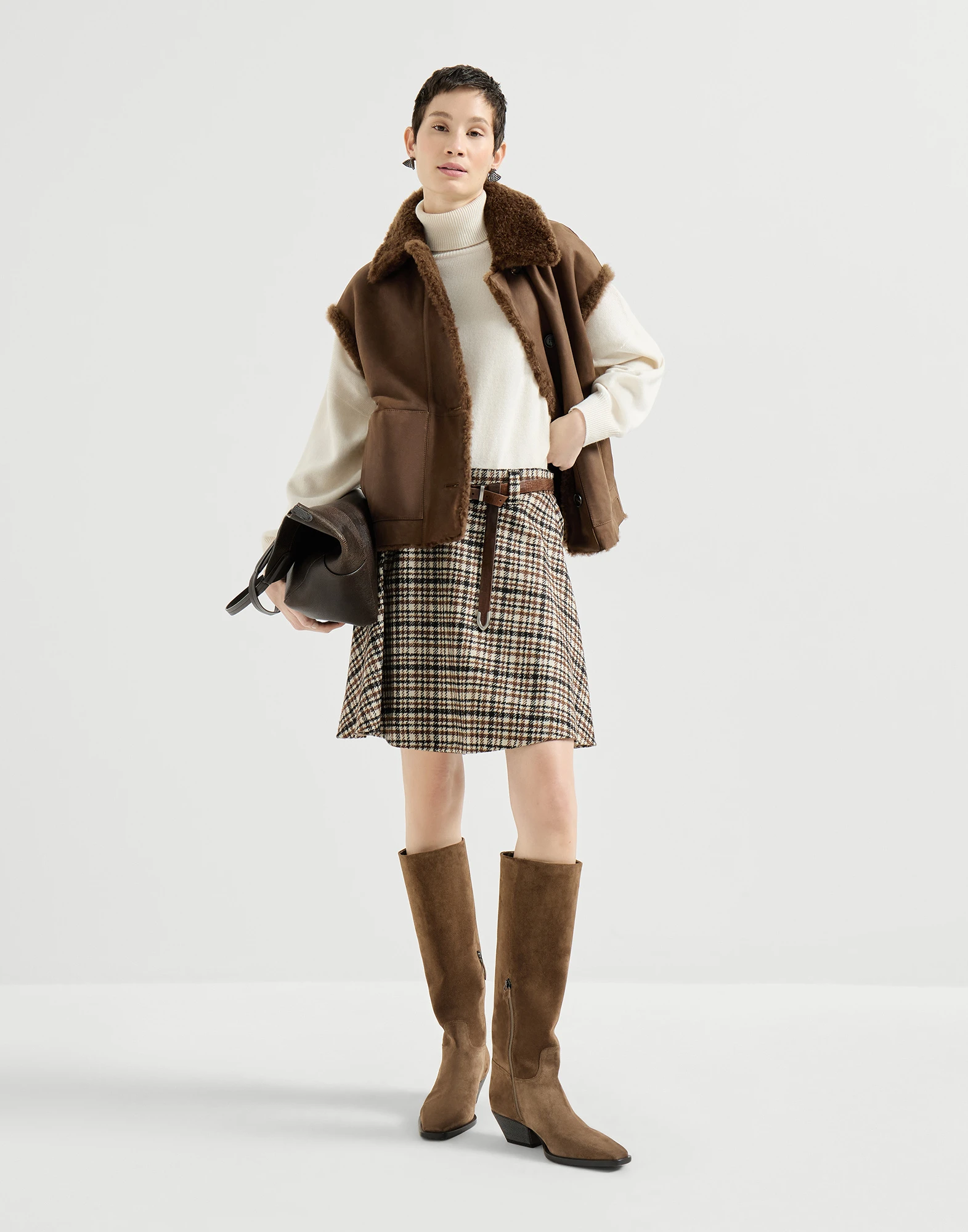 Chaleco reversible en piel de cordero Fuzzy con Monile