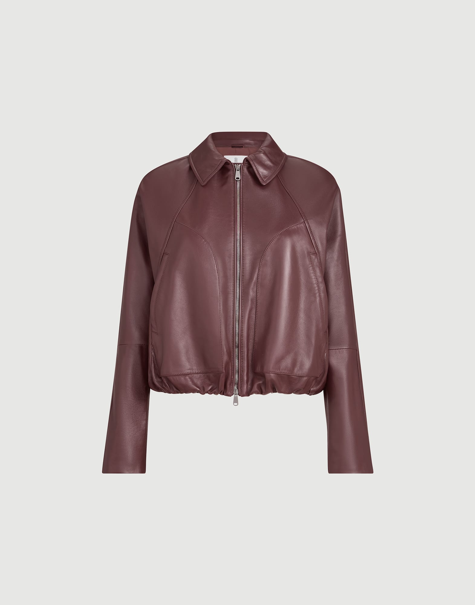 Nappa leather outerwear jacket with drawstring and monili