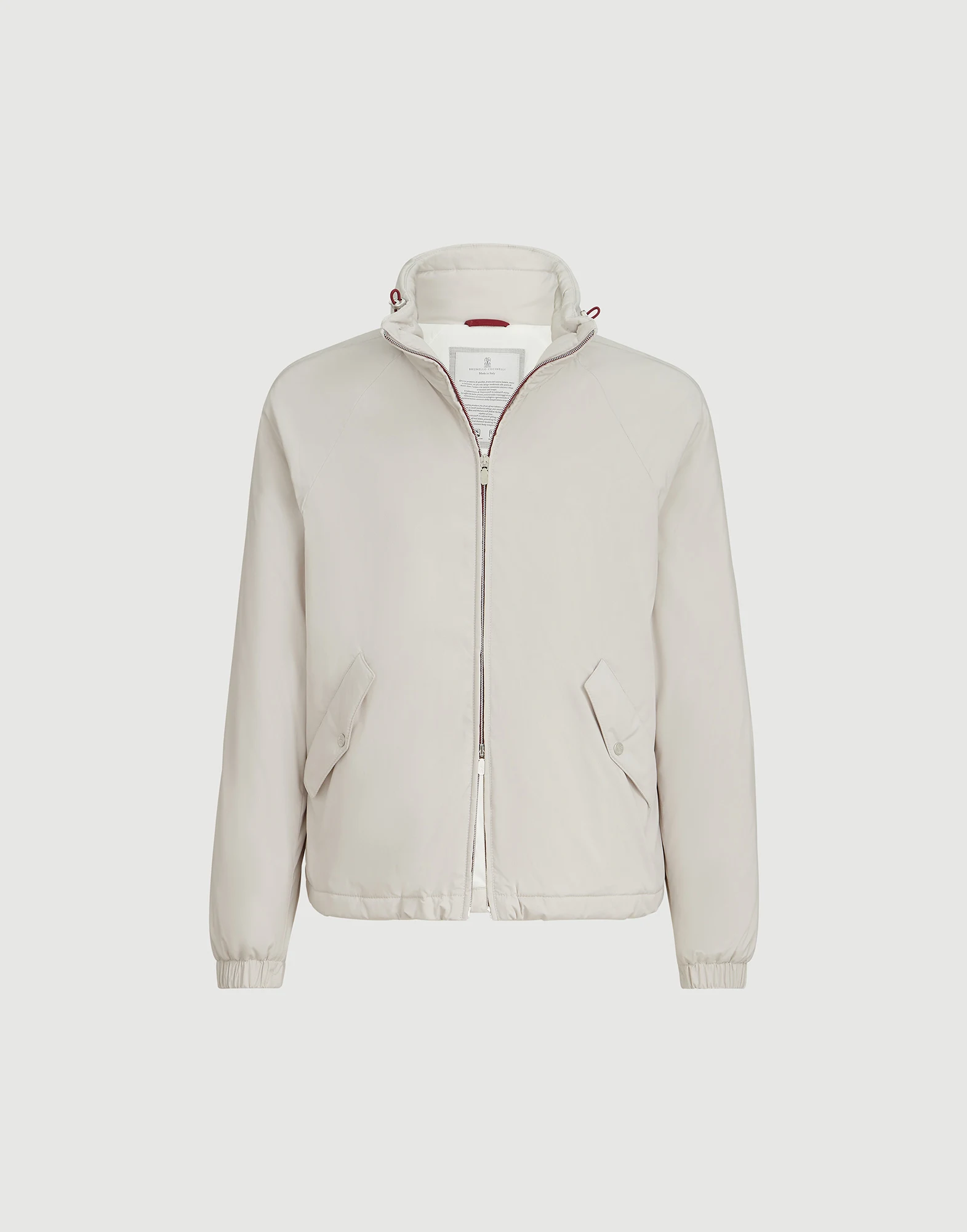 Lightweight nylon outerwear jacket with packable hood