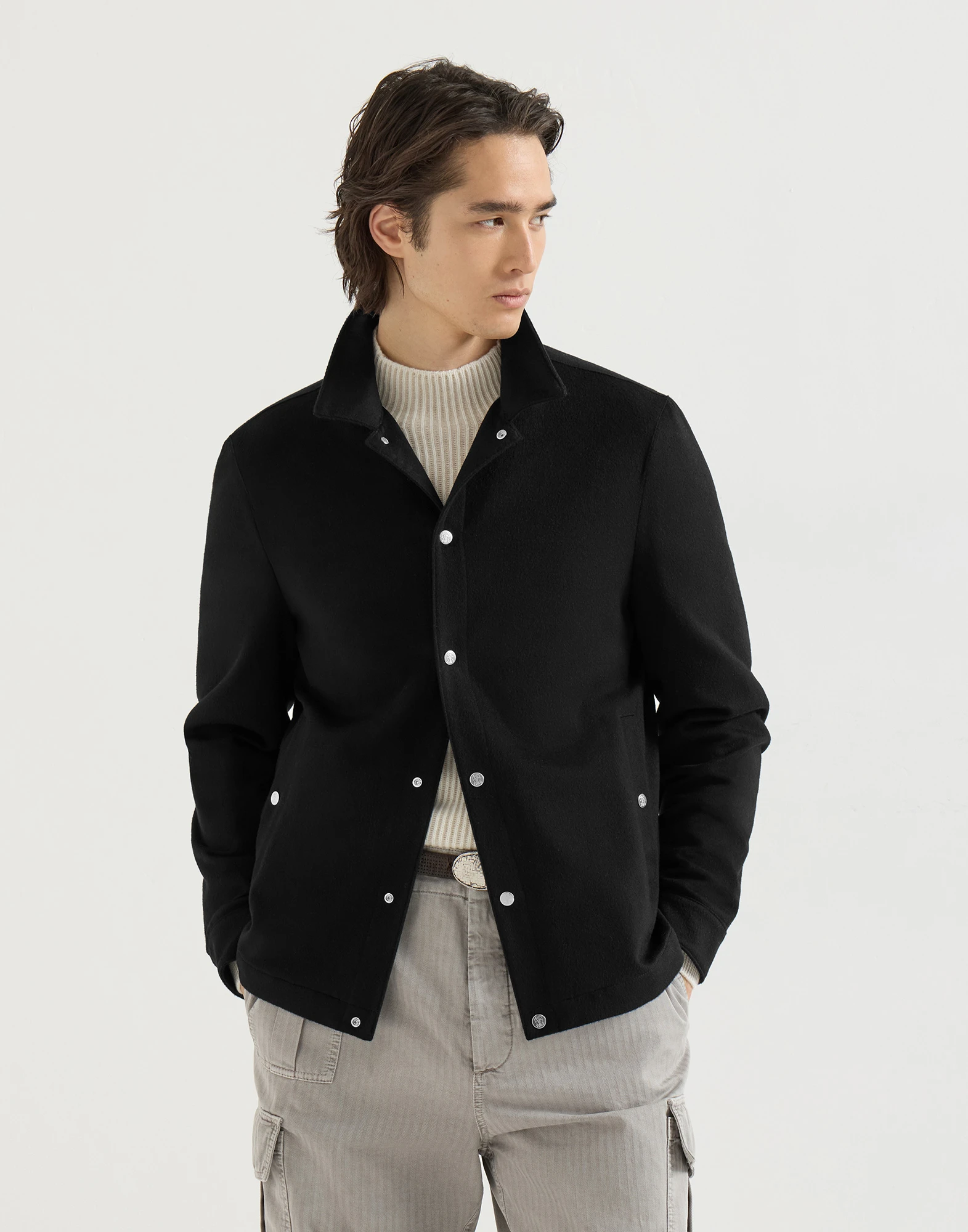 Abrigo estilo camisa en franela ligera de cachemir