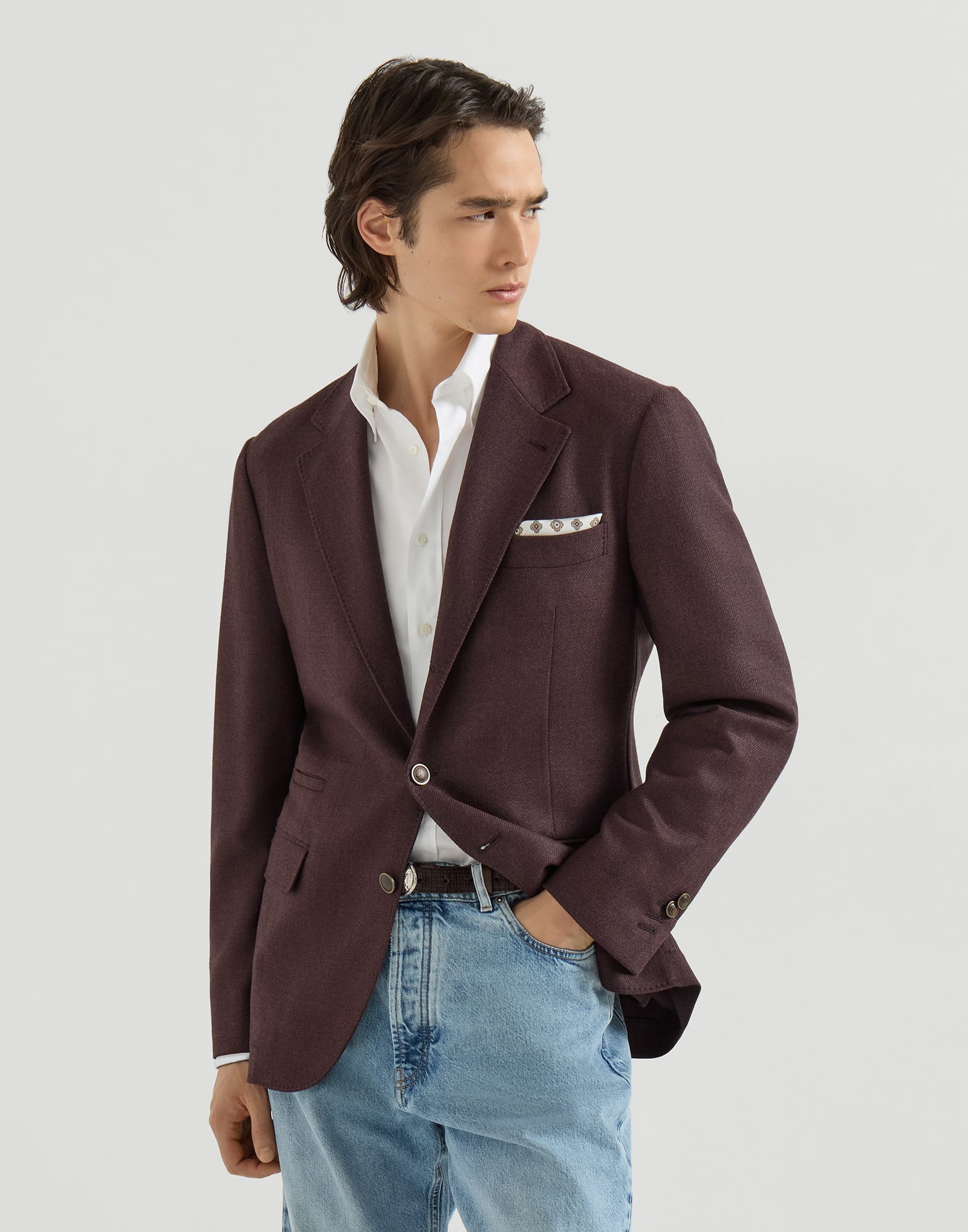 Mouliné virgin wool twill deconstructed blazer