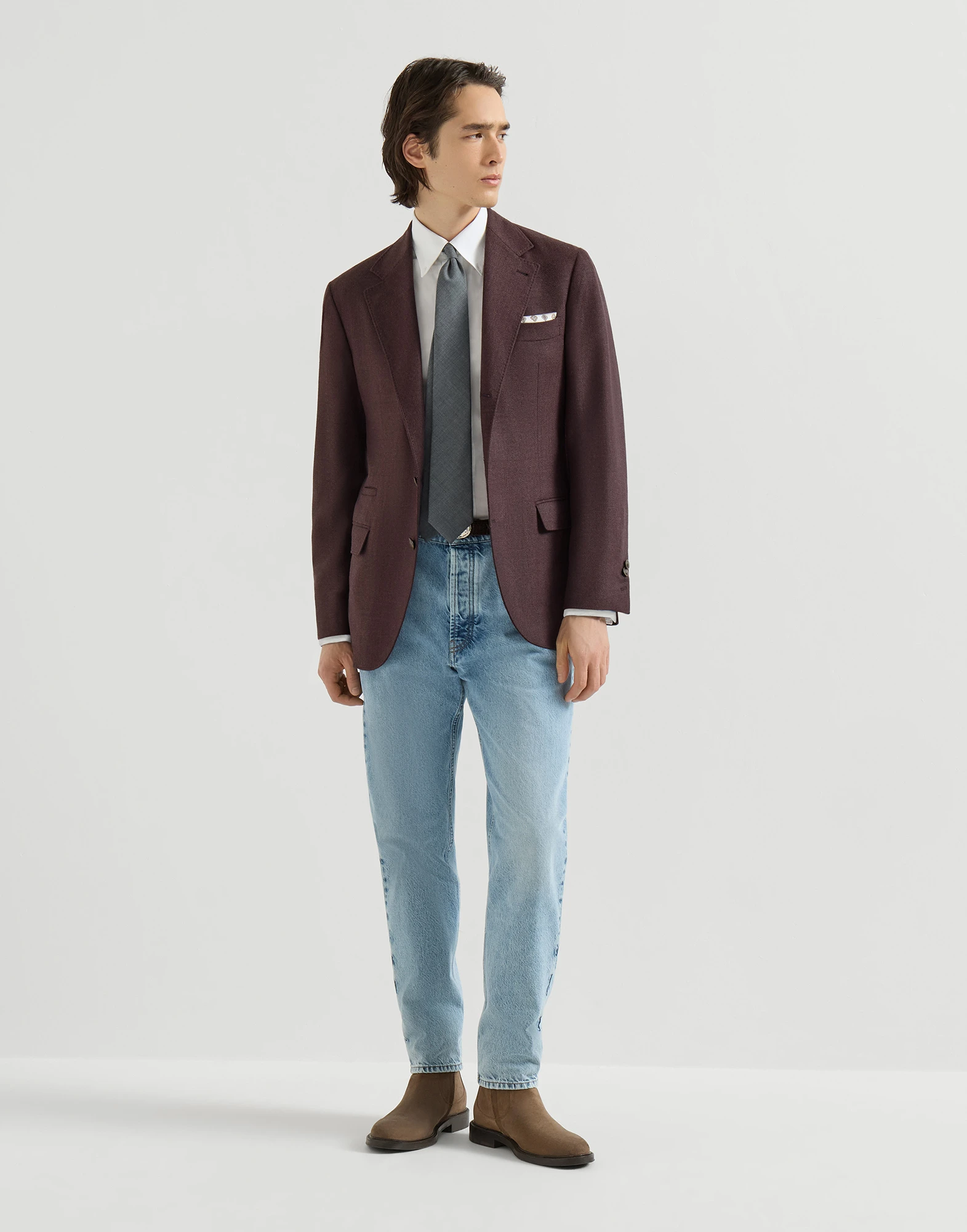 Mouliné virgin wool twill deconstructed blazer