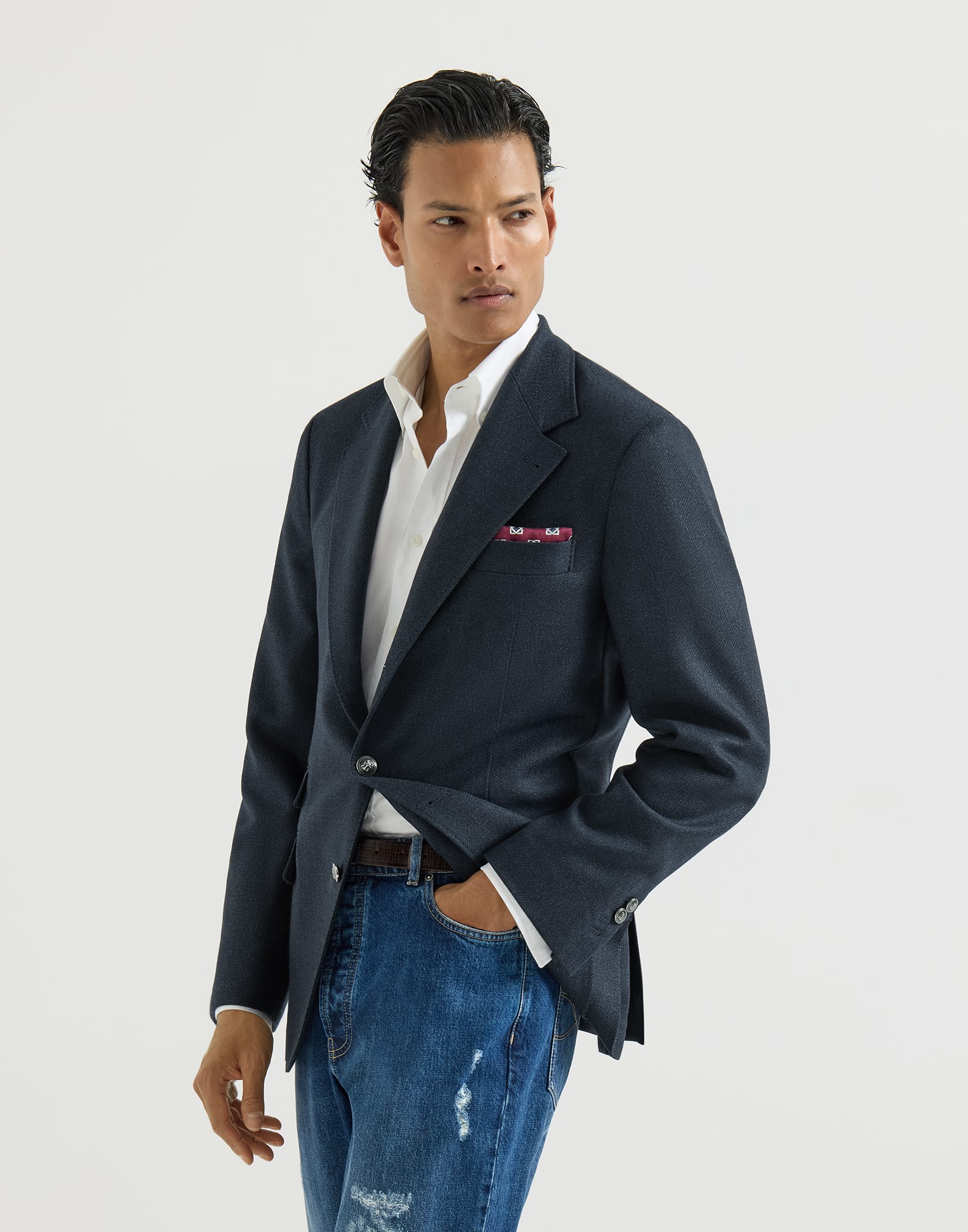 Mouliné virgin wool twill deconstructed Cavallo blazer with metal buttons