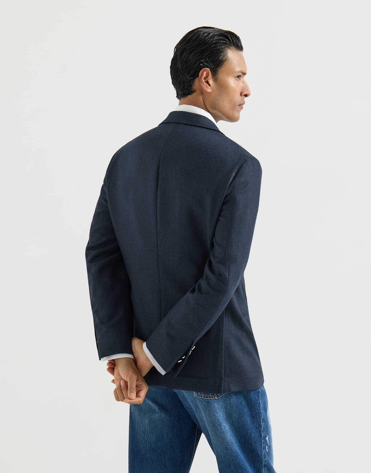 Mouliné virgin wool twill deconstructed Cavallo blazer with metal buttons
