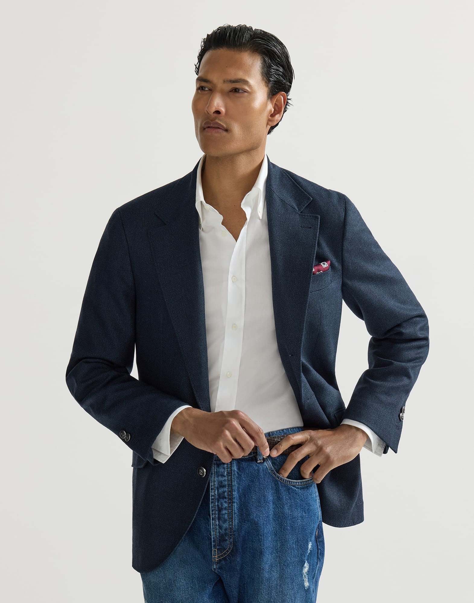 Mouliné virgin wool twill deconstructed Cavallo blazer with metal buttons