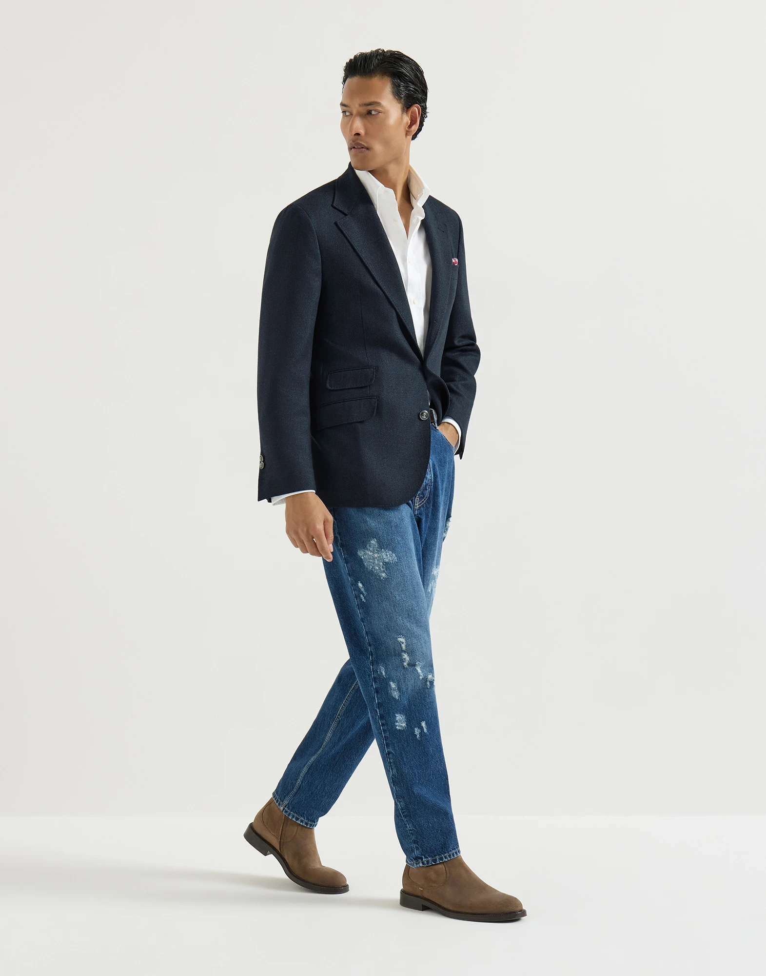Mouliné virgin wool twill deconstructed Cavallo blazer with metal buttons