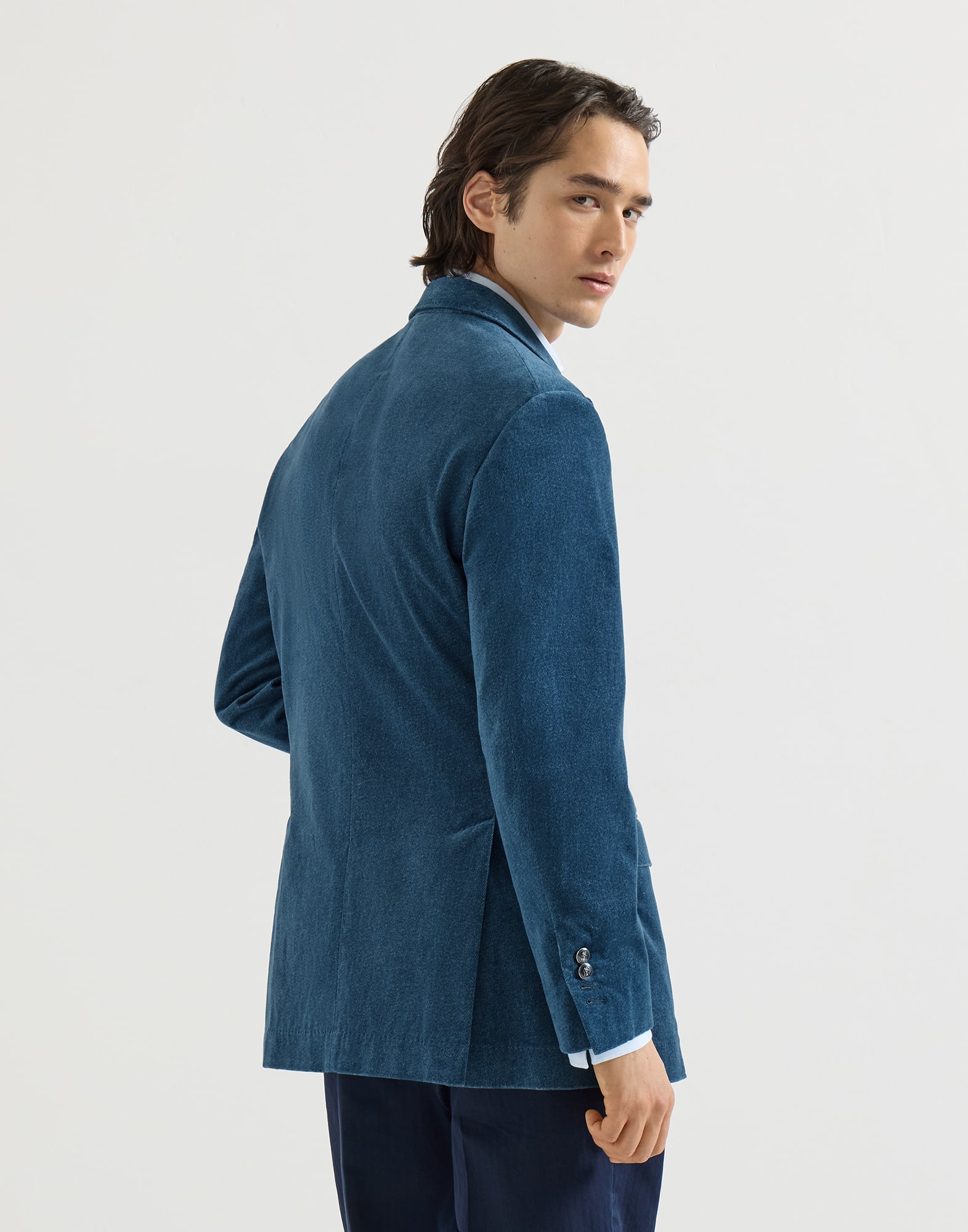 Denim-effect cotton velvet Tailor blazer with peak lapels