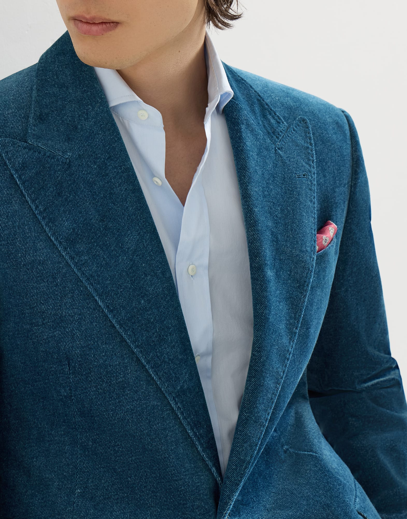 Denim-effect cotton velvet Tailor blazer with peak lapels