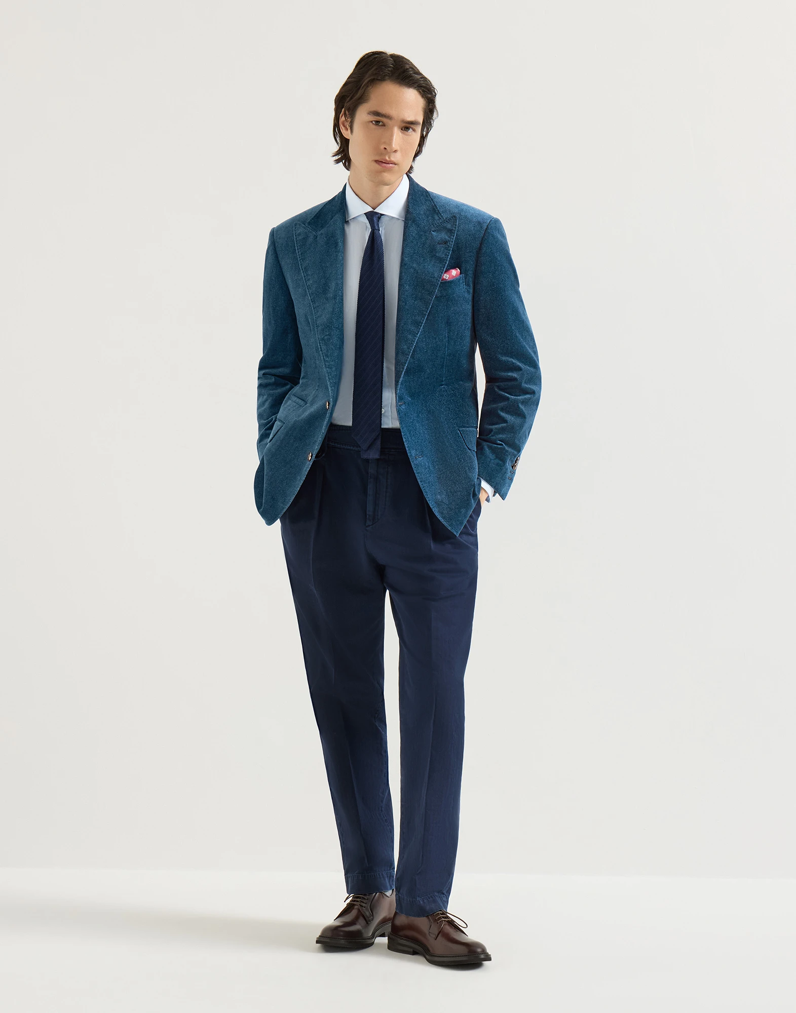 Denim-effect cotton velvet Tailor blazer with peak lapels