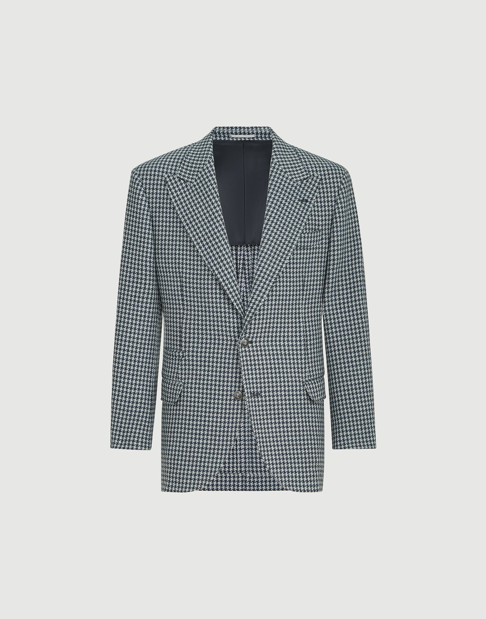 Cashmere macro houndstooth Tailor blazer with peak lapels and metal buttons