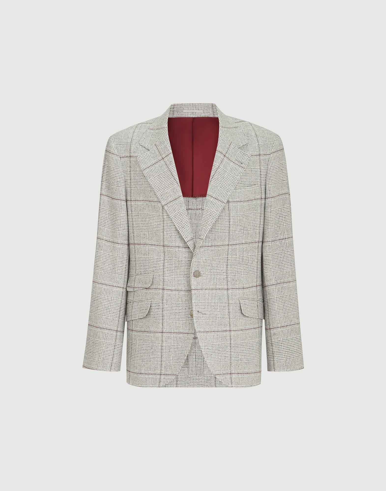 Silk, wool and cashmere Prince of Wales flannel deconstructed Cavallo blazer with metal buttons