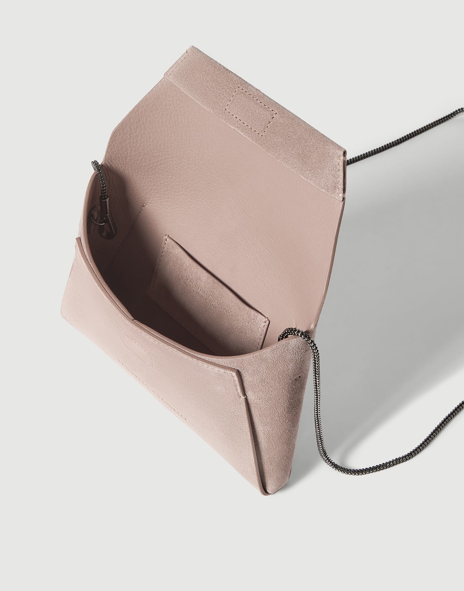 Cartera de mano Duo en piel de ante con preciosa cadena