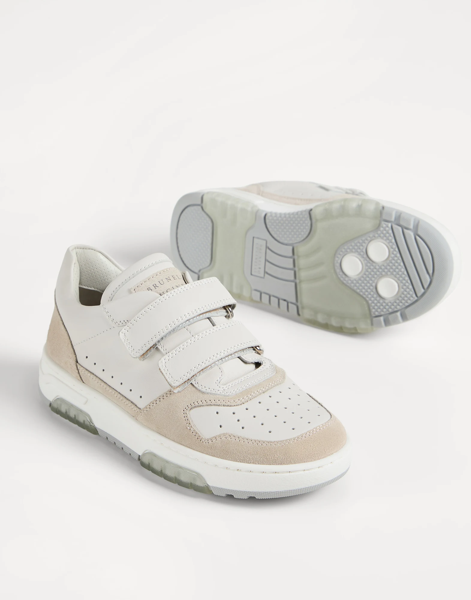Zapatillas deportivas en piel de becerro y ante con tiras