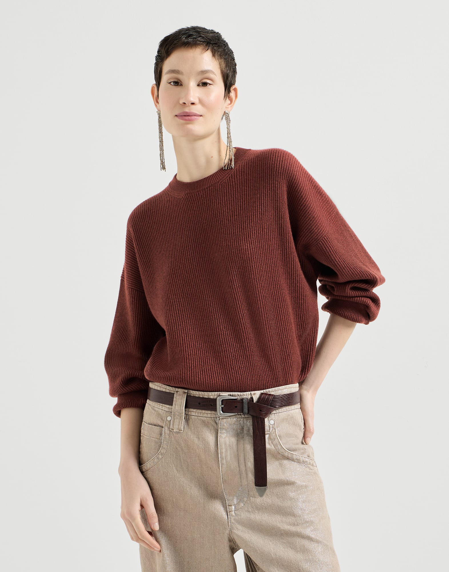Sparkling cashmere English rib sweater