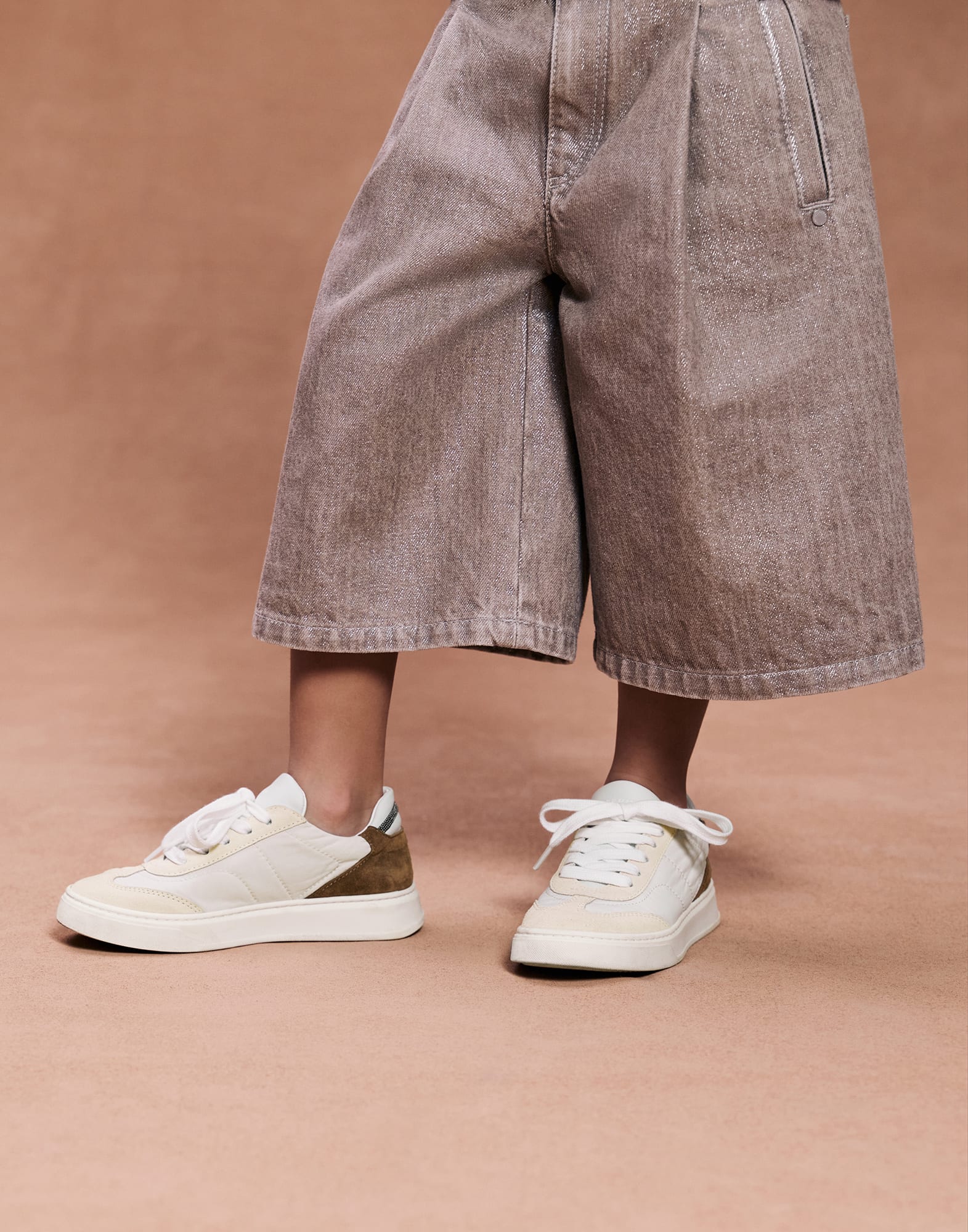 Nylon and suede sneakers with monili
