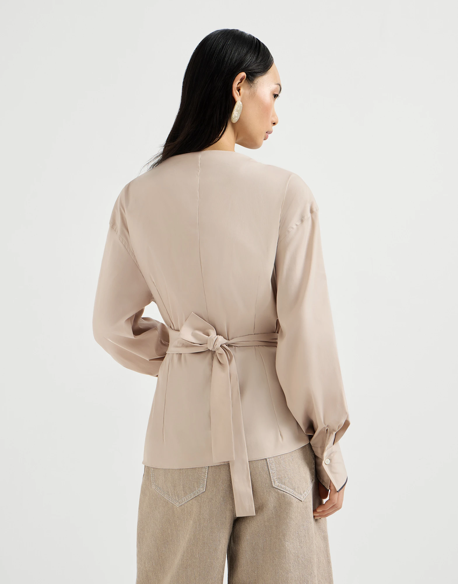 Stretch cotton poplin shirt with shiny cuffs