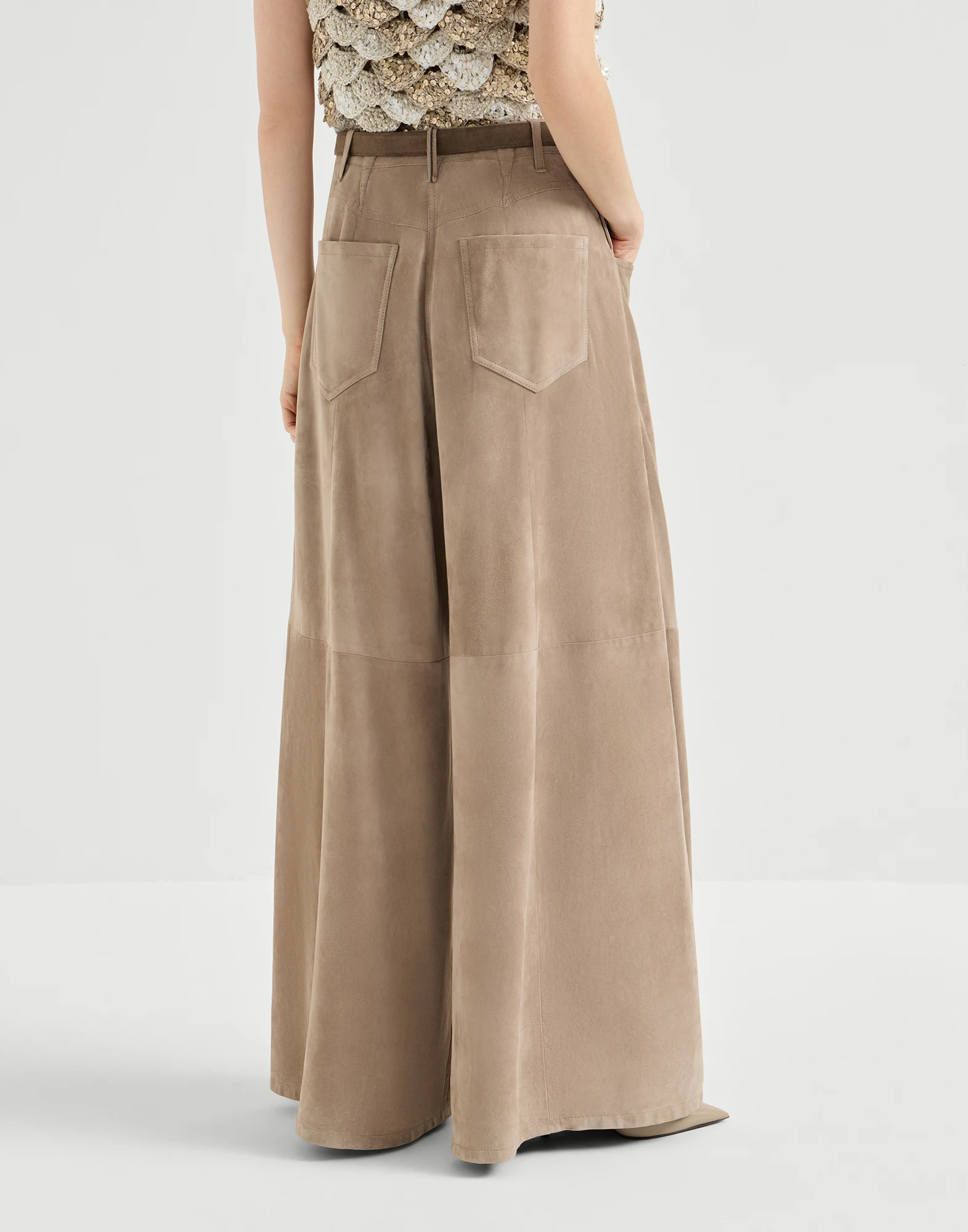 Suede maxi trousers with monili