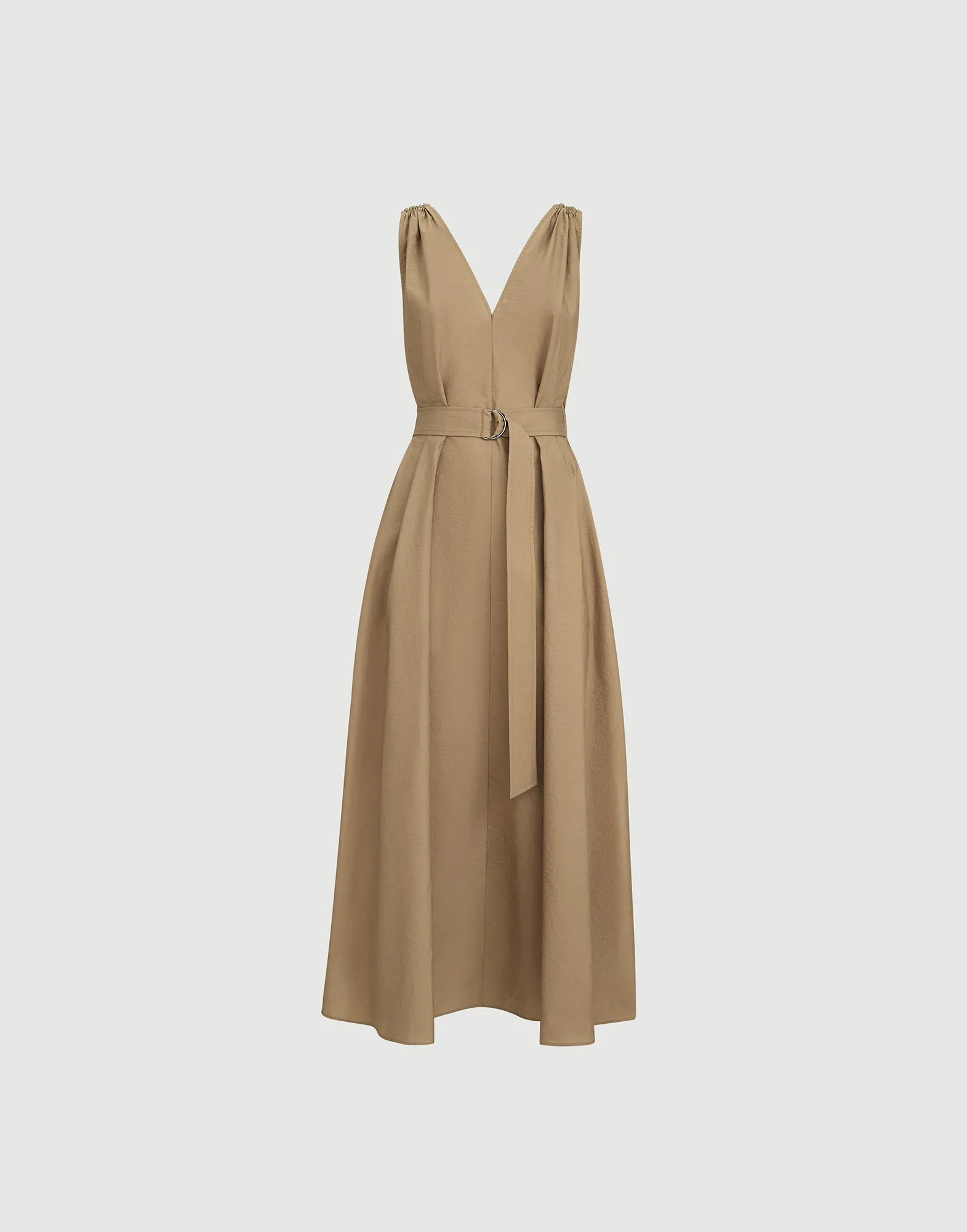 Techno cotton poplin belted dress with precious shoulder detail
