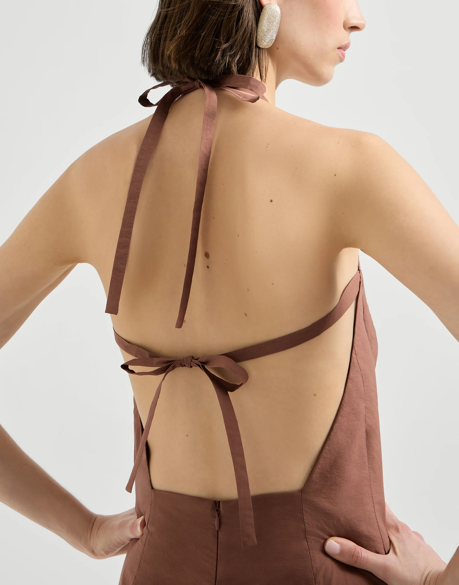 Vestido Halterneck en popelina de algodón técnico